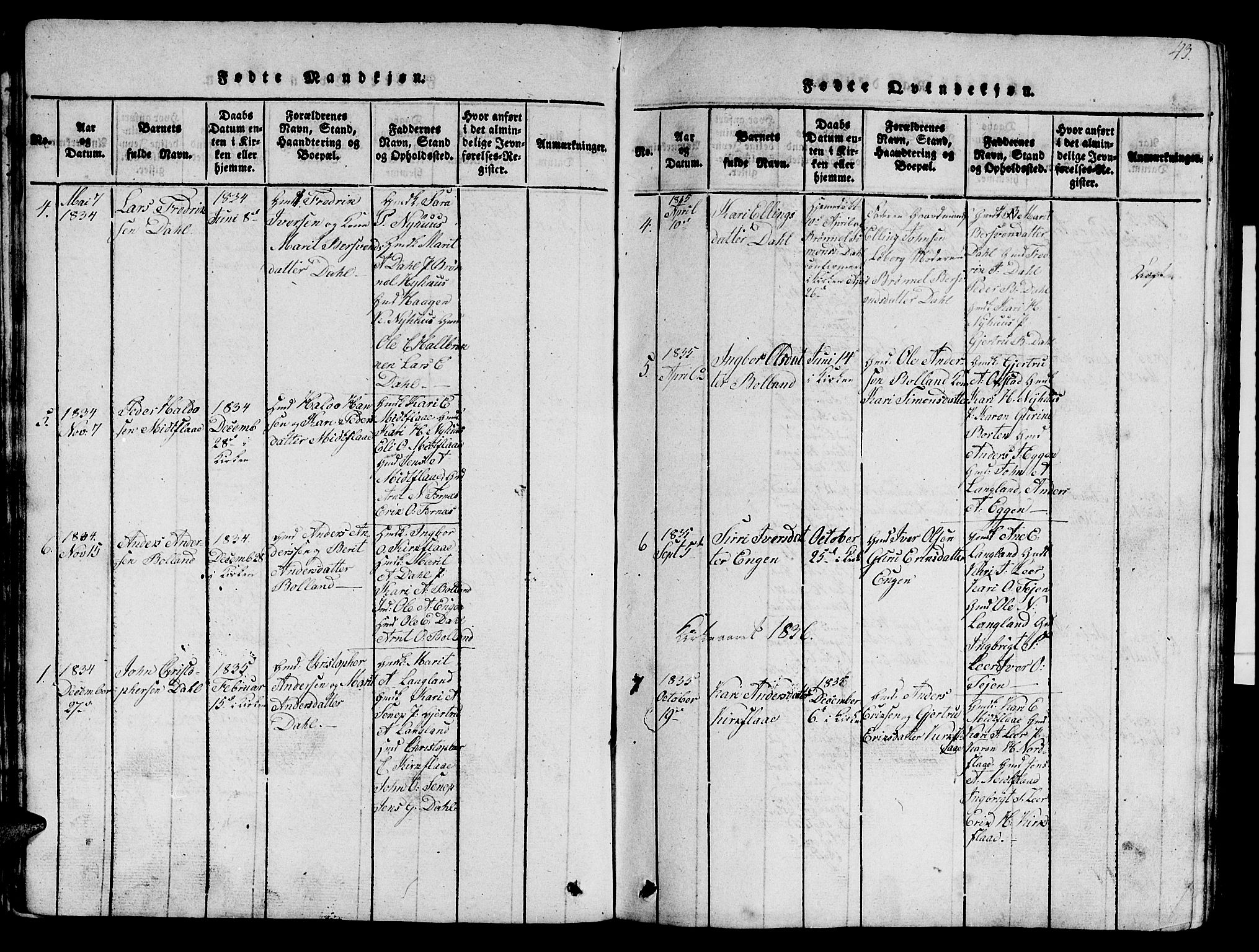 Ministerialprotokoller, klokkerbøker og fødselsregistre - Sør-Trøndelag, SAT/A-1456/693/L1121: Parish register (copy) no. 693C02, 1816-1869, p. 43