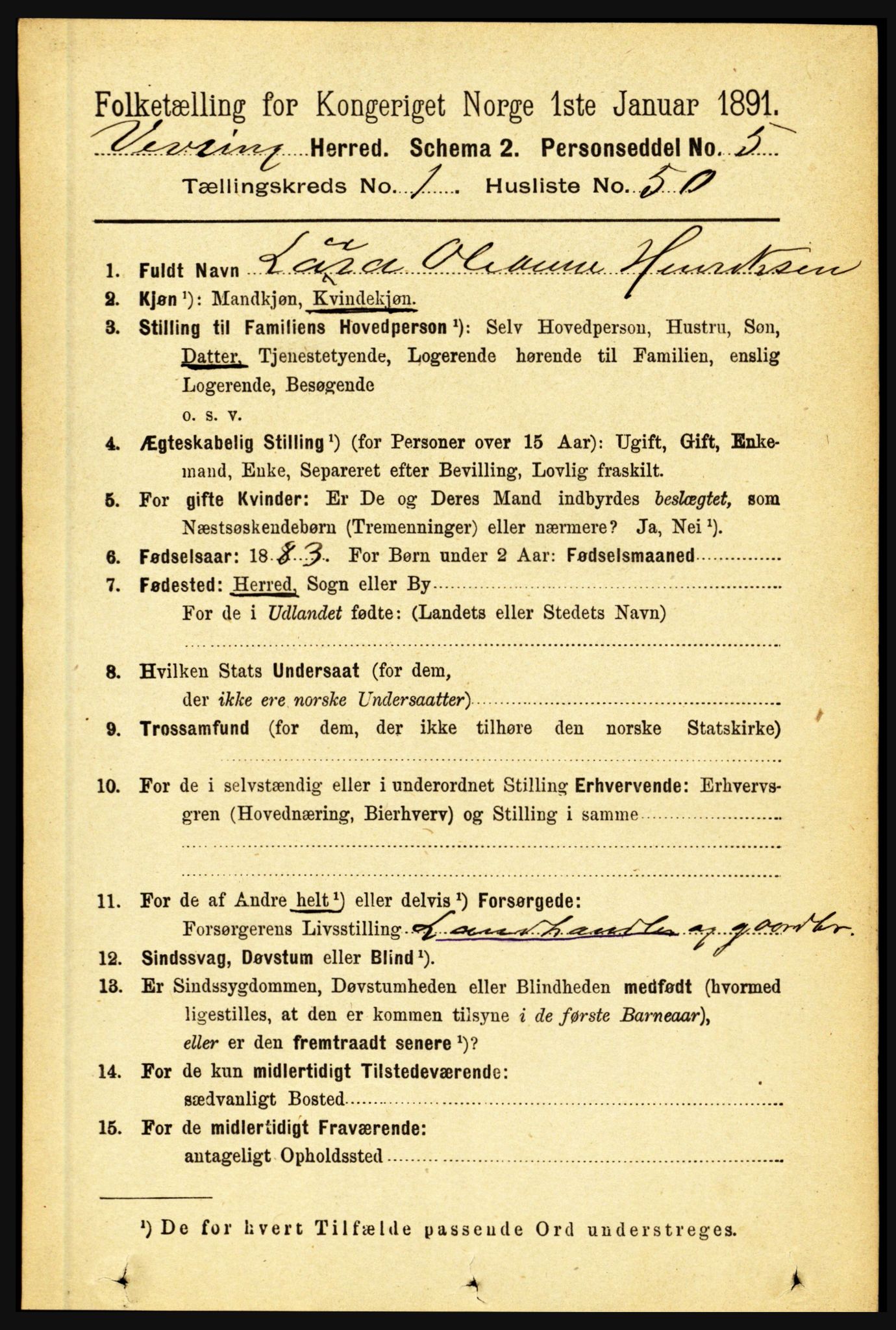 RA, 1891 census for 1434 Vevring, 1891, p. 357