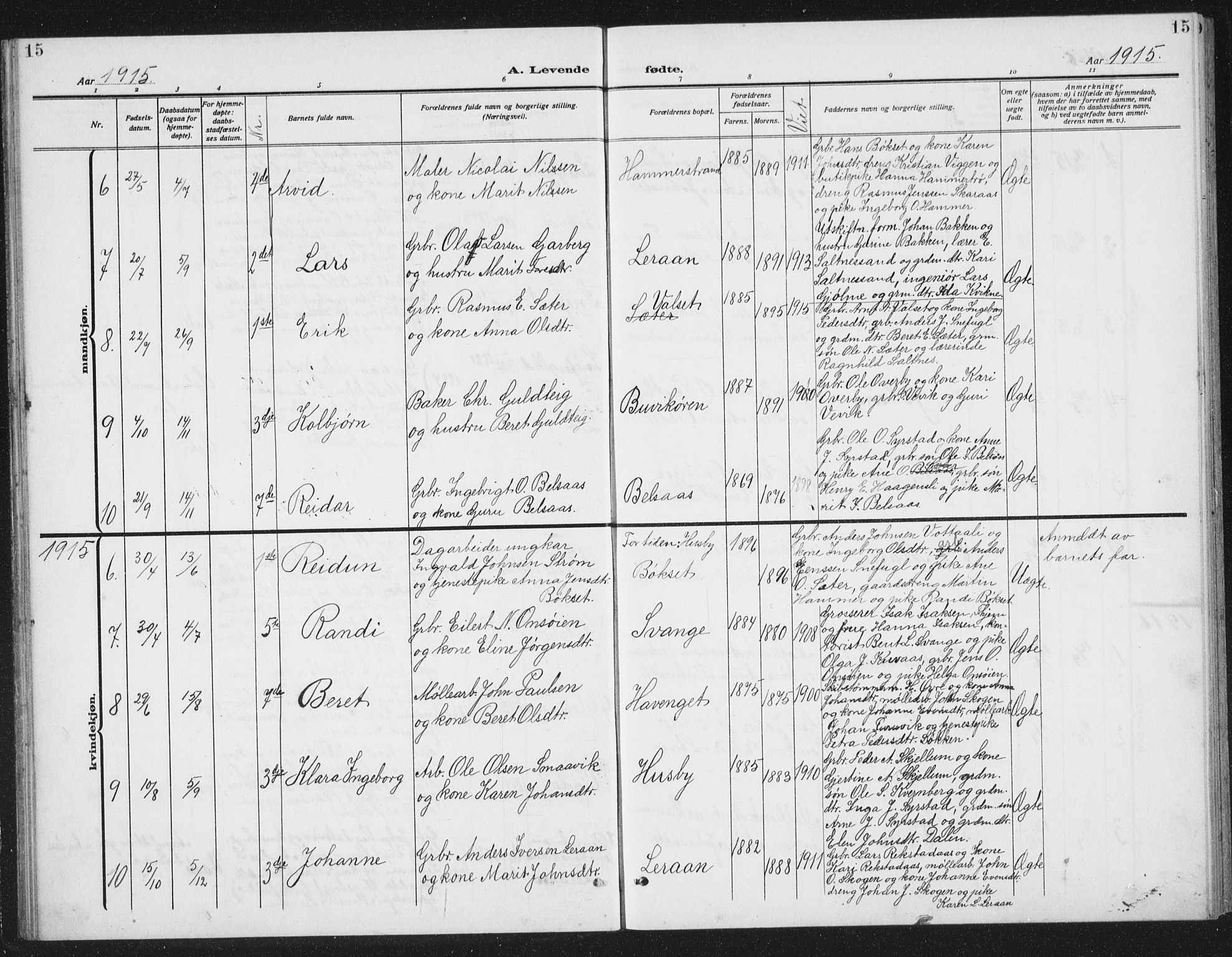 Ministerialprotokoller, klokkerbøker og fødselsregistre - Sør-Trøndelag, SAT/A-1456/666/L0791: Parish register (copy) no. 666C04, 1909-1939, p. 15