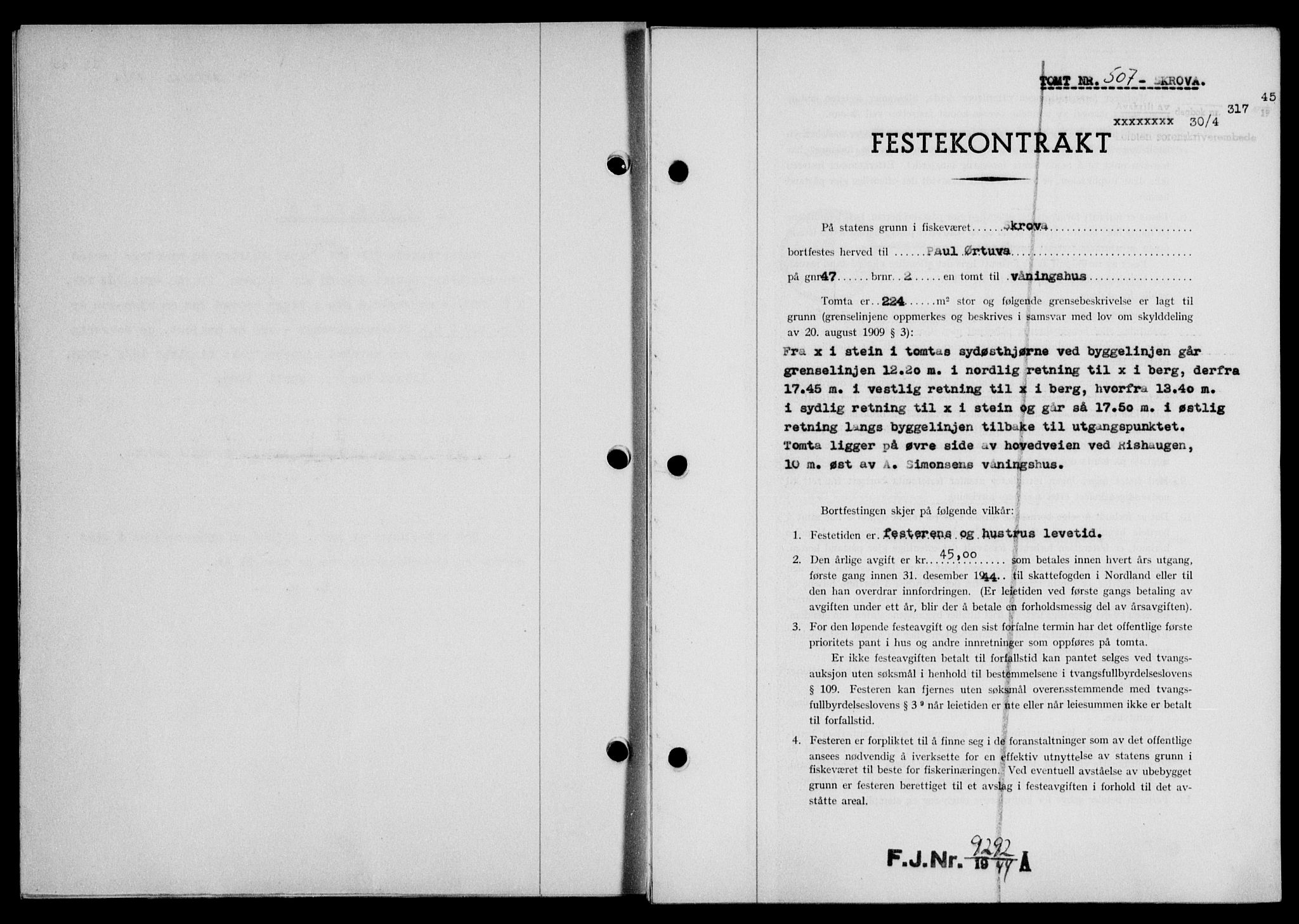 Lofoten sorenskriveri, SAT/A-0017/1/2/2C/L0013a: Mortgage book no. 13a, 1944-1946, Diary no: : 317/1945