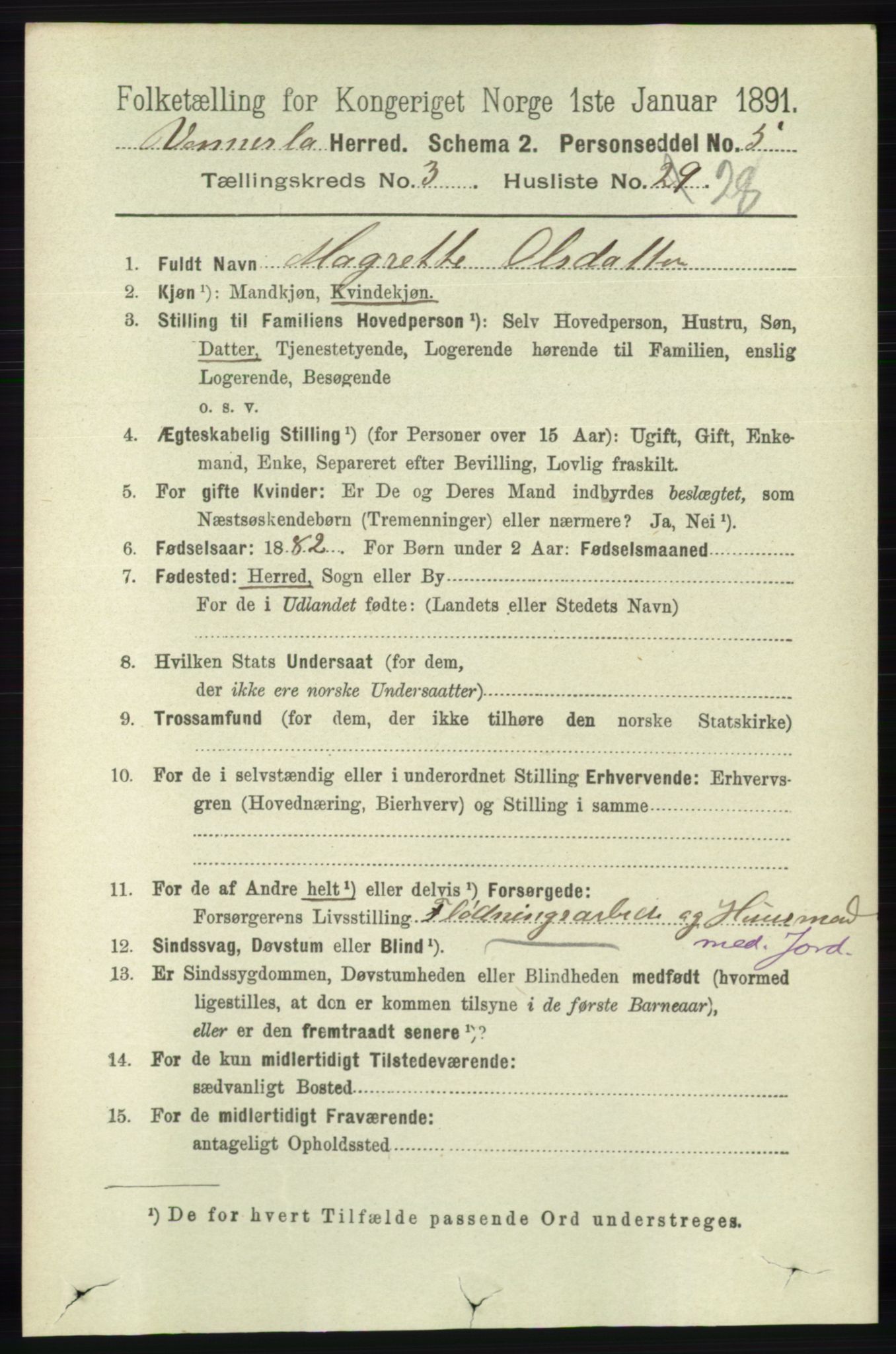 RA, 1891 census for 1014 Vennesla, 1891, p. 819