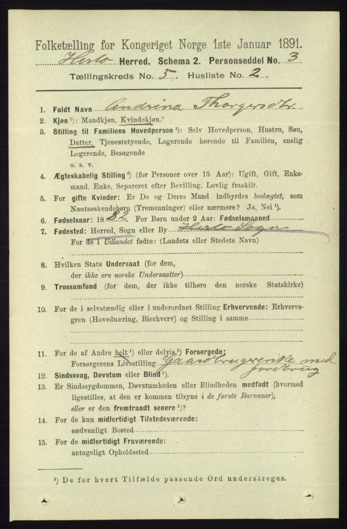 RA, 1891 census for 1258 Herdla, 1891, p. 2091