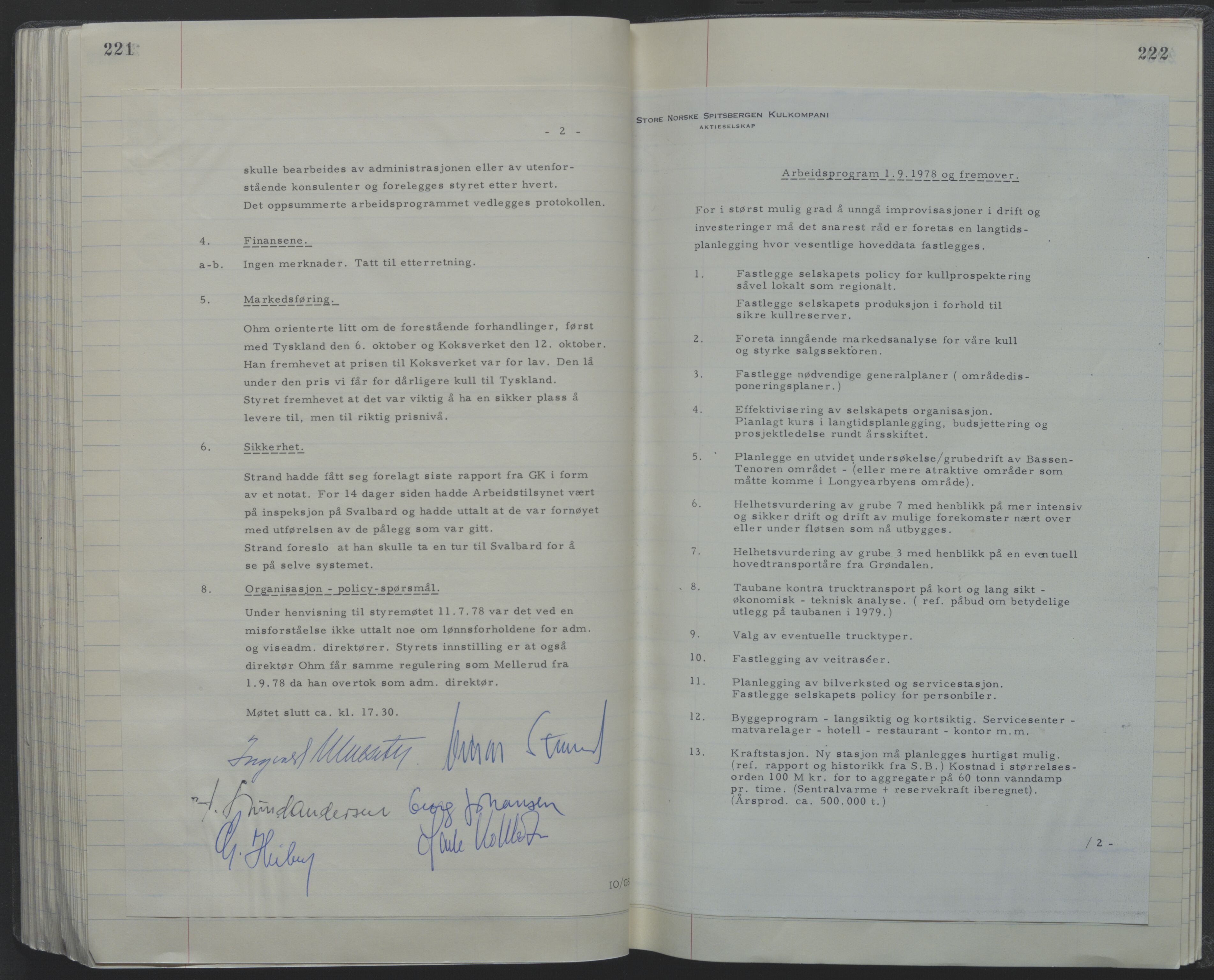 Store Norske Spitsbergen Kulkompani A/S, AV/SATØ-P-0073/09/A/Ab/Aba/L0001: Styreprotokoll 6, 1970-1979, p. 221-222