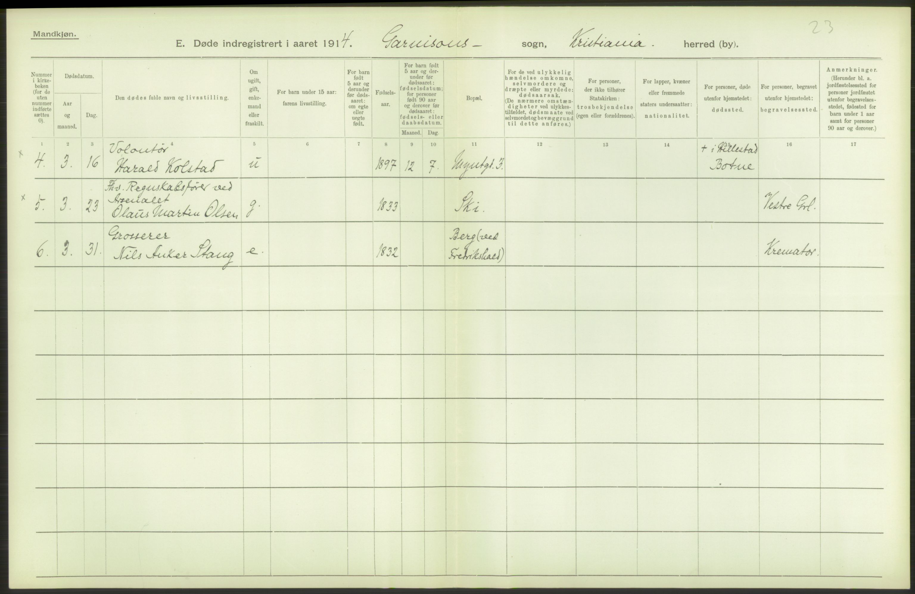 Statistisk sentralbyrå, Sosiodemografiske emner, Befolkning, AV/RA-S-2228/D/Df/Dfb/Dfbd/L0008: Kristiania: Døde, 1914, p. 18