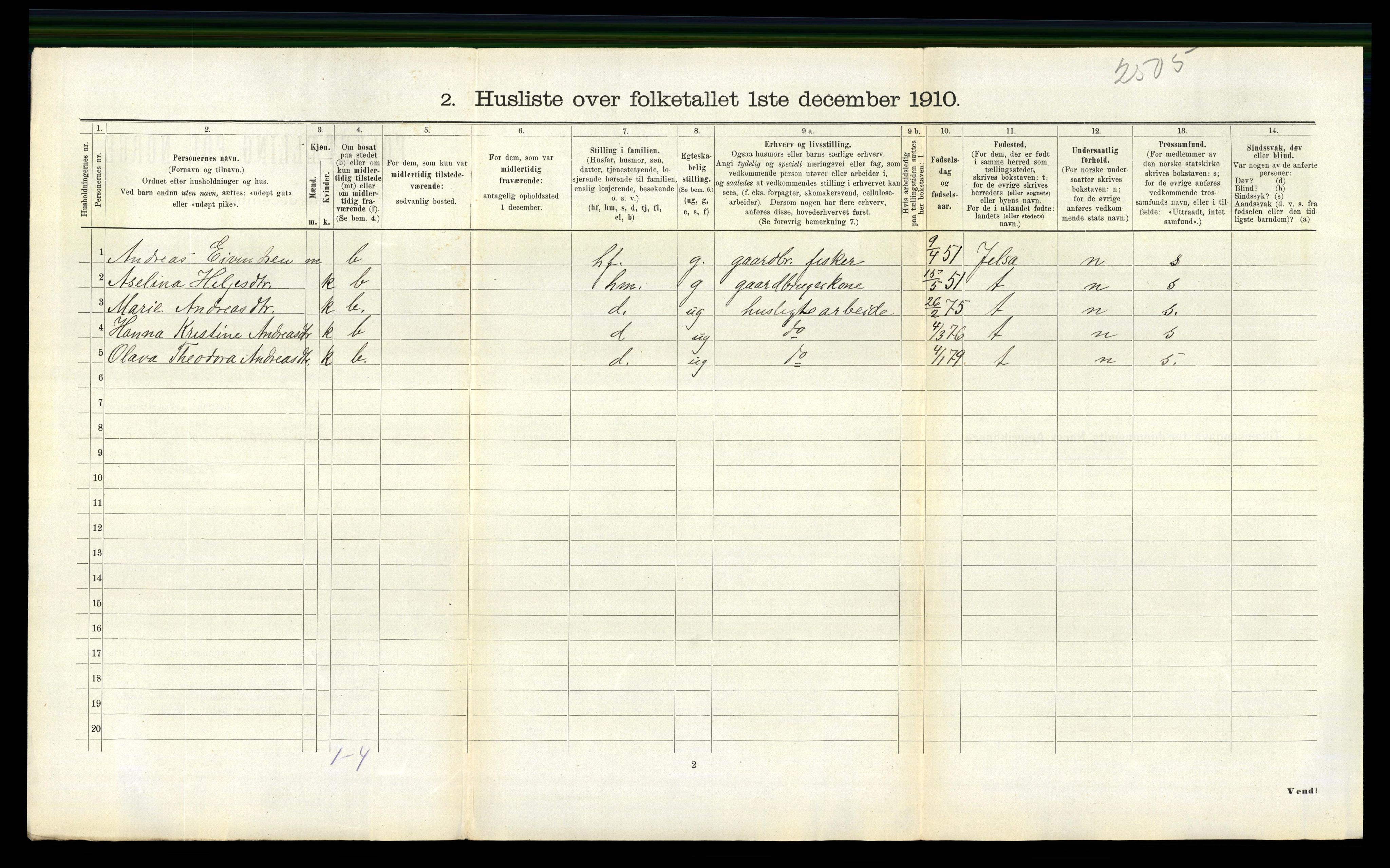 RA, 1910 census for Sveio, 1910, p. 307