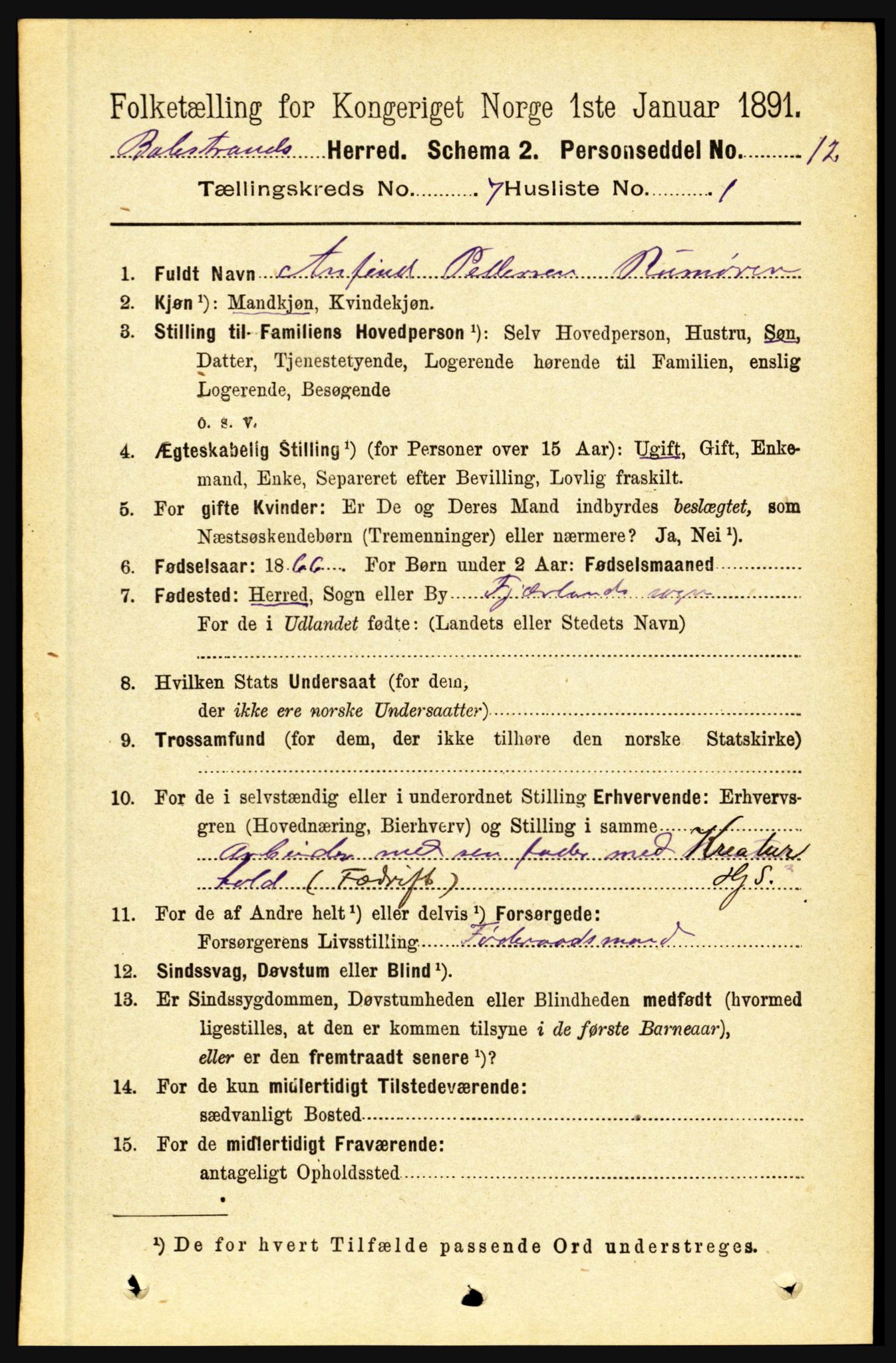 RA, 1891 census for 1418 Balestrand, 1891, p. 1520