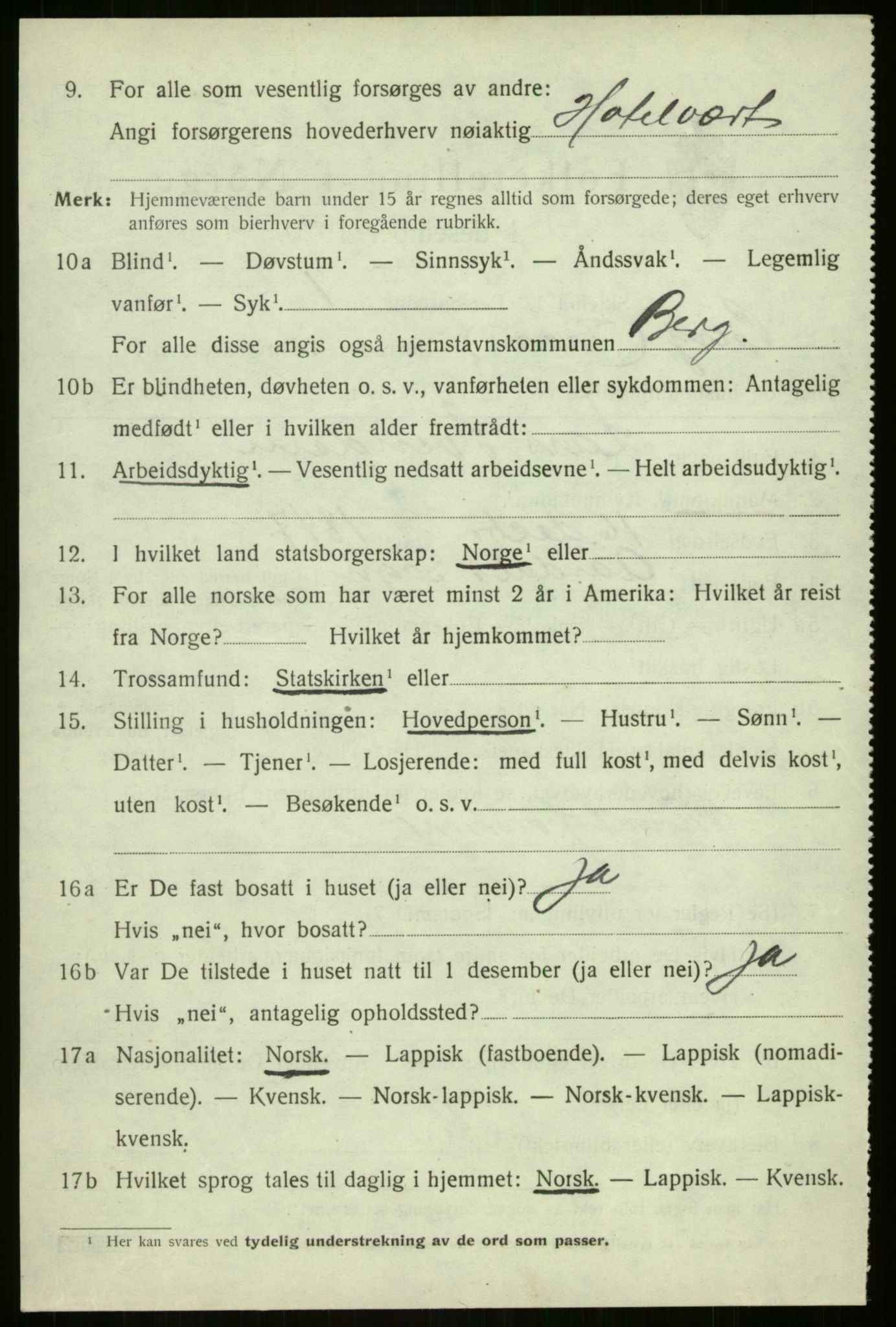 SATØ, 1920 census for Berg, 1920, p. 2744