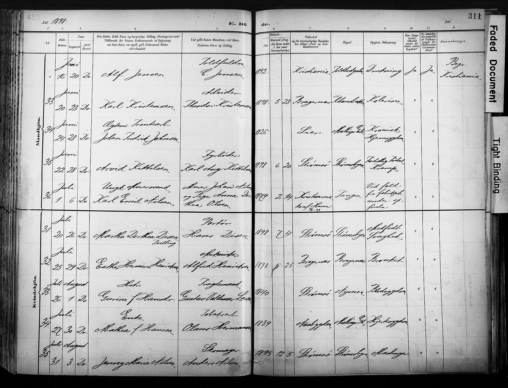 Strømsø kirkebøker, AV/SAKO-A-246/G/Ga/L0003: Parish register (copy) no. 3, 1894-1904, p. 311