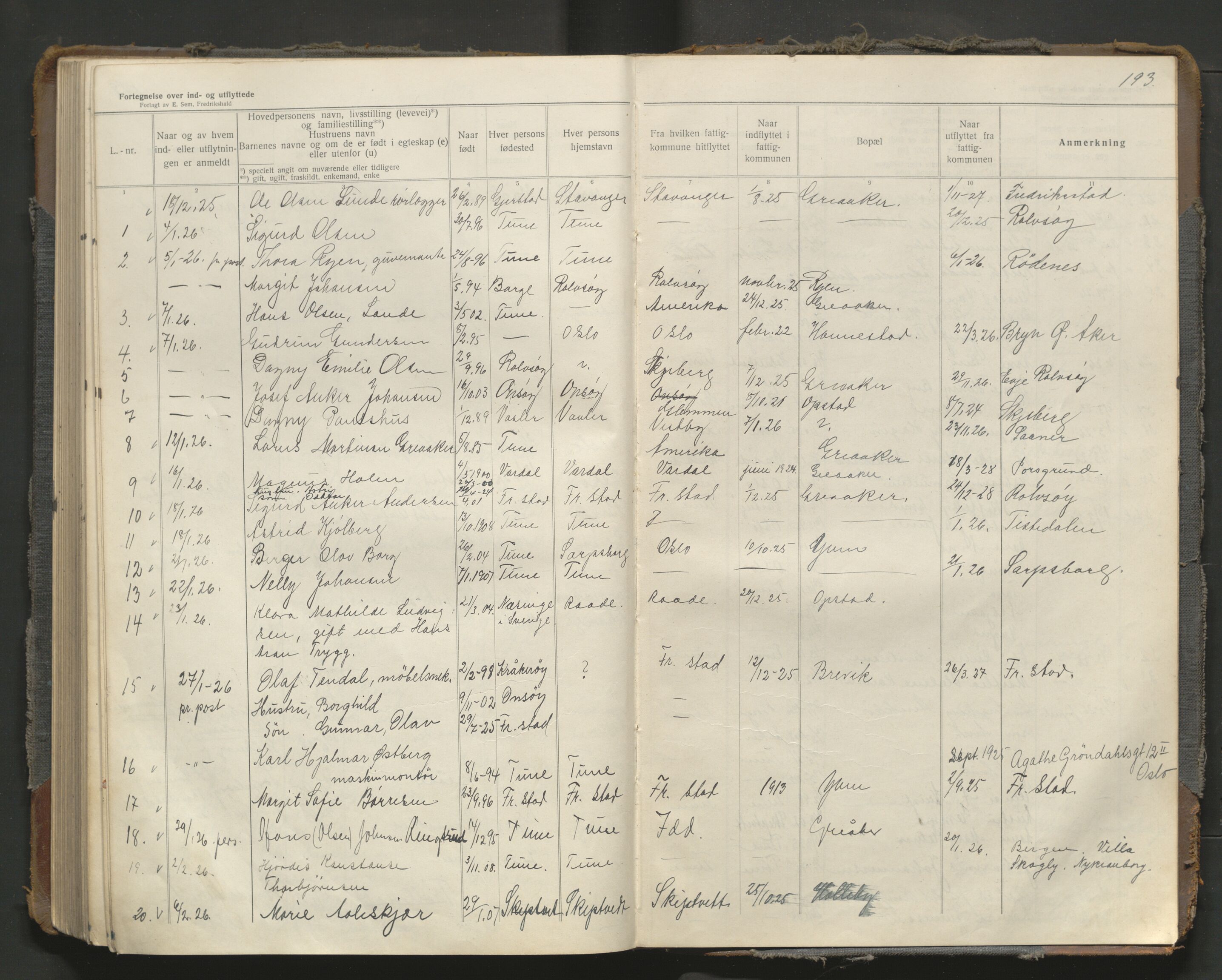 Tune lensmannskontor, AV/SAO-A-10104/I/Ia/L0003: Flytteprotokoll, 1916-1928, p. 193