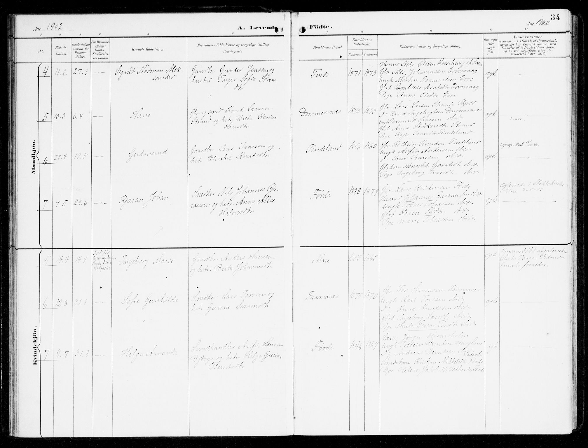 Sveio Sokneprestembete, AV/SAB-A-78501/H/Haa: Parish register (official) no. D 2, 1894-1916, p. 34