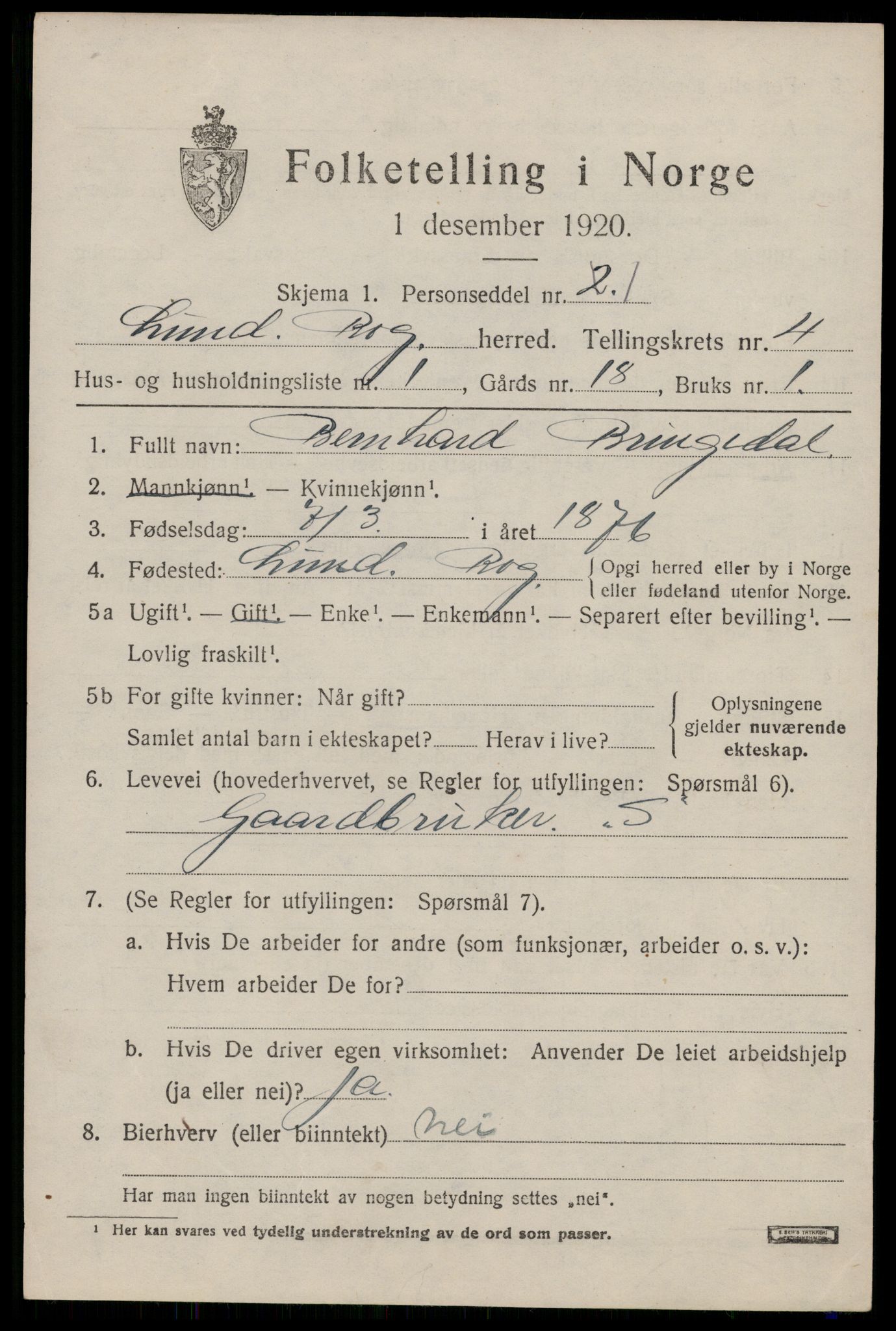 SAST, 1920 census for Lund, 1920, p. 2120