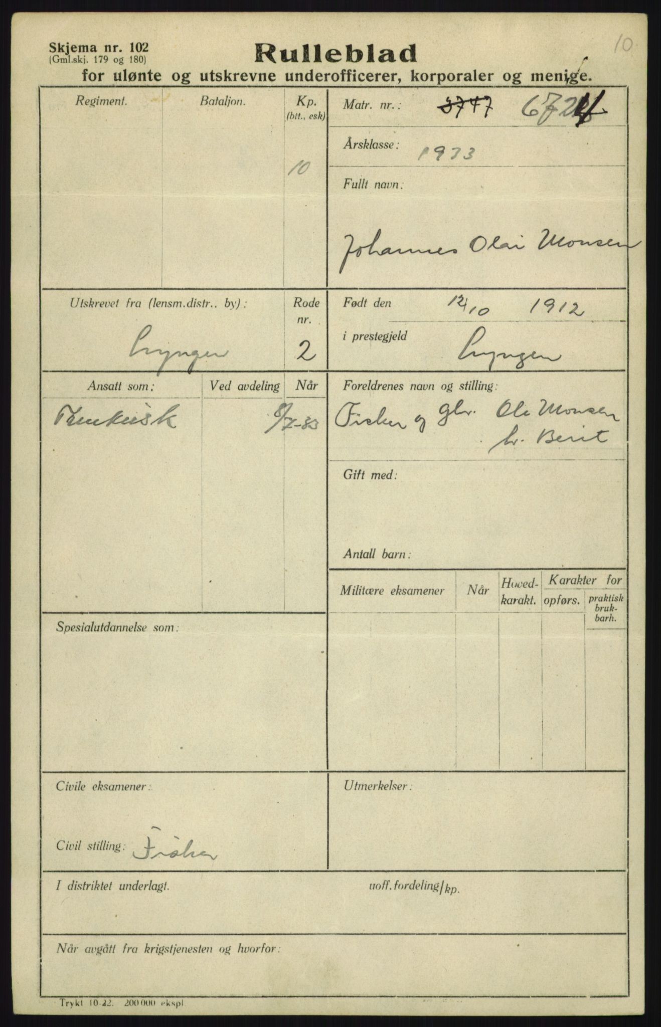 Forsvaret, Troms infanteriregiment nr. 16, AV/RA-RAFA-3146/P/Pa/L0017: Rulleblad for regimentets menige mannskaper, årsklasse 1933, 1933, p. 837