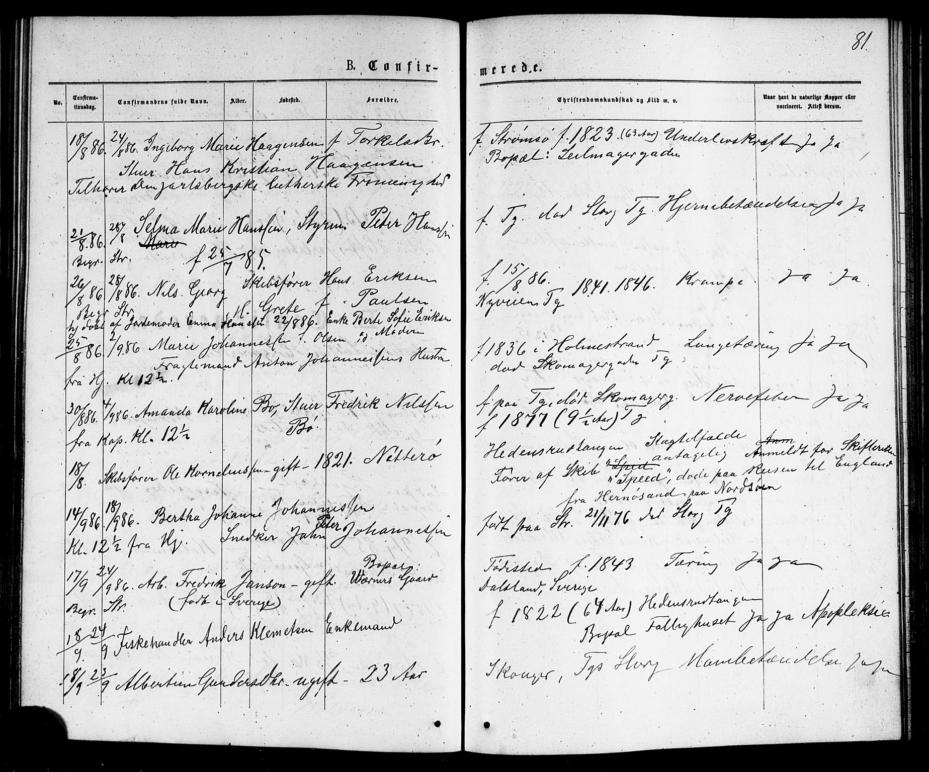 Strømsø kirkebøker, AV/SAKO-A-246/G/Ga/L0002: Parish register (copy) no. 2, 1877-1896, p. 81