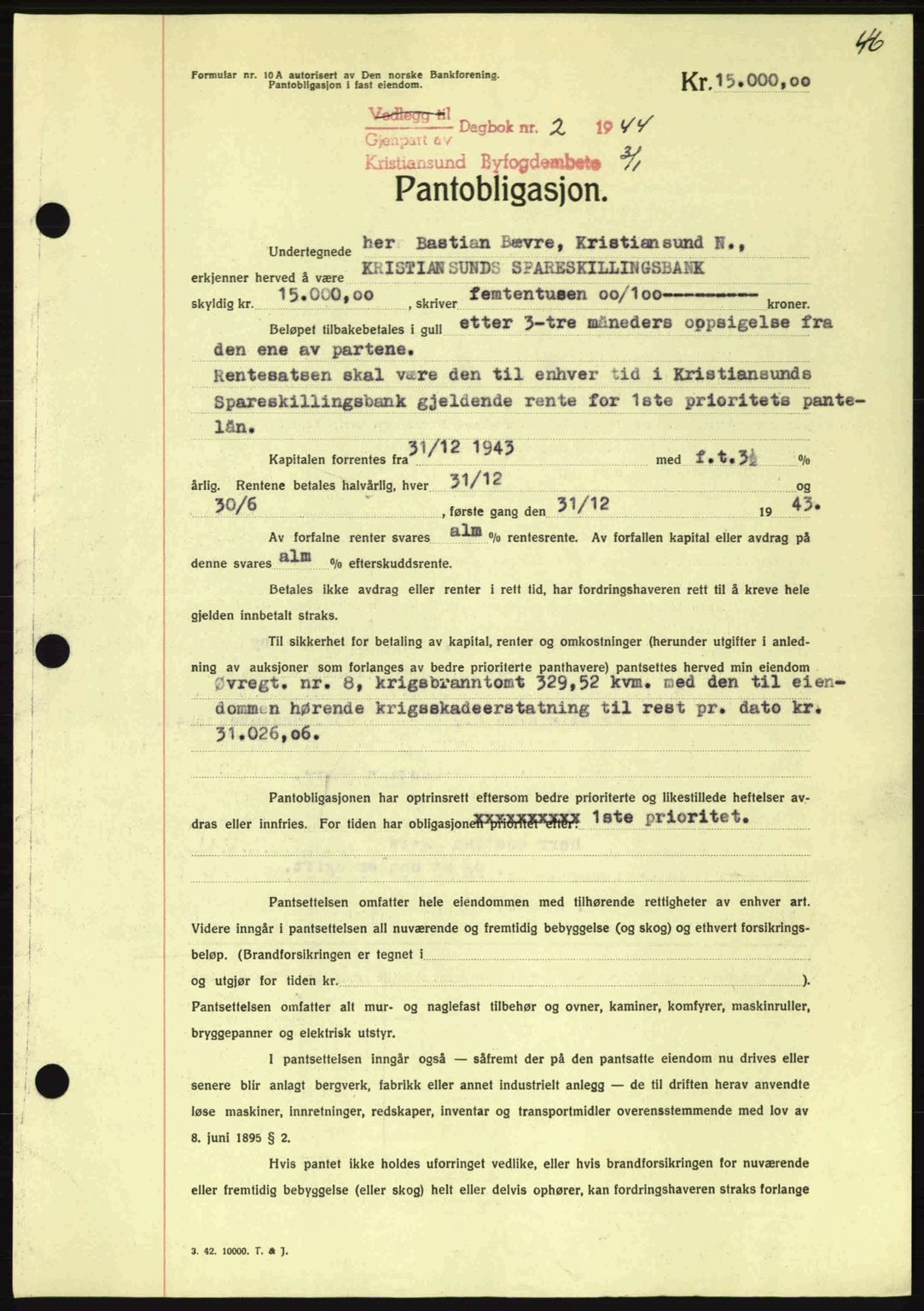 Kristiansund byfogd, AV/SAT-A-4587/A/27: Mortgage book no. 37-38, 1943-1945, Diary no: : 2/1944