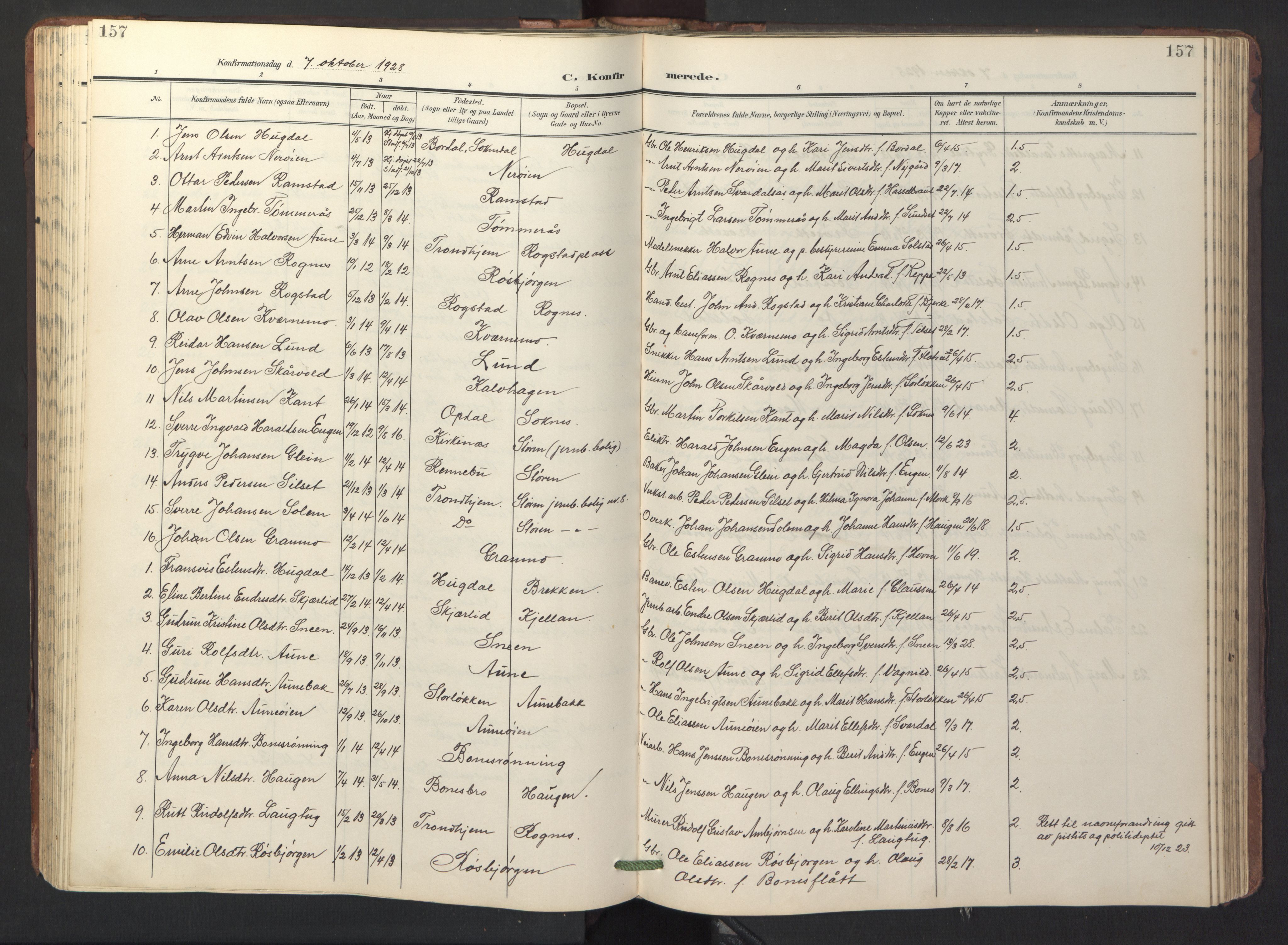 Ministerialprotokoller, klokkerbøker og fødselsregistre - Sør-Trøndelag, SAT/A-1456/687/L1019: Parish register (copy) no. 687C03, 1904-1931, p. 157