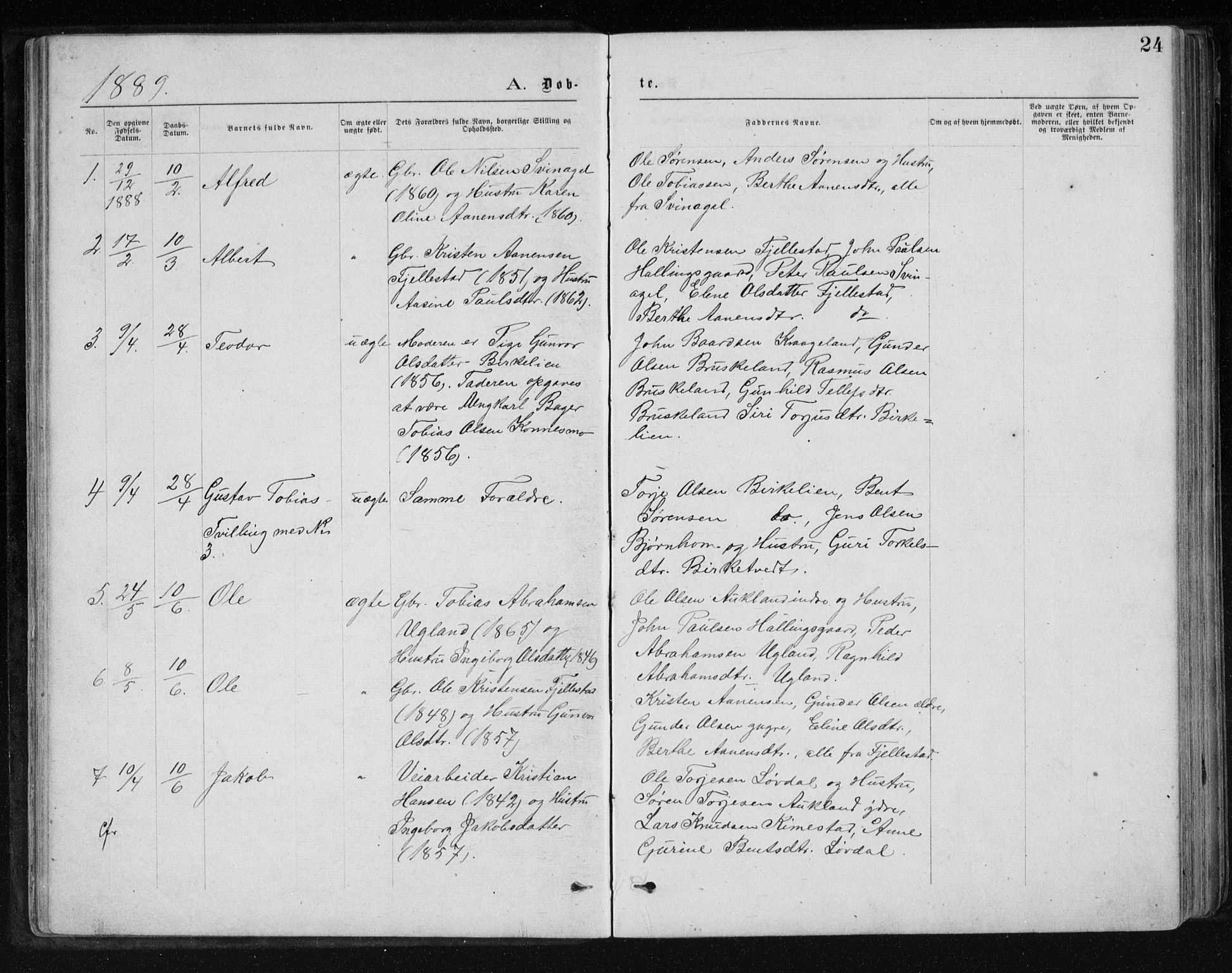 Holum sokneprestkontor, AV/SAK-1111-0022/F/Fb/Fbb/L0003: Parish register (copy) no. B 3, 1875-1898, p. 24