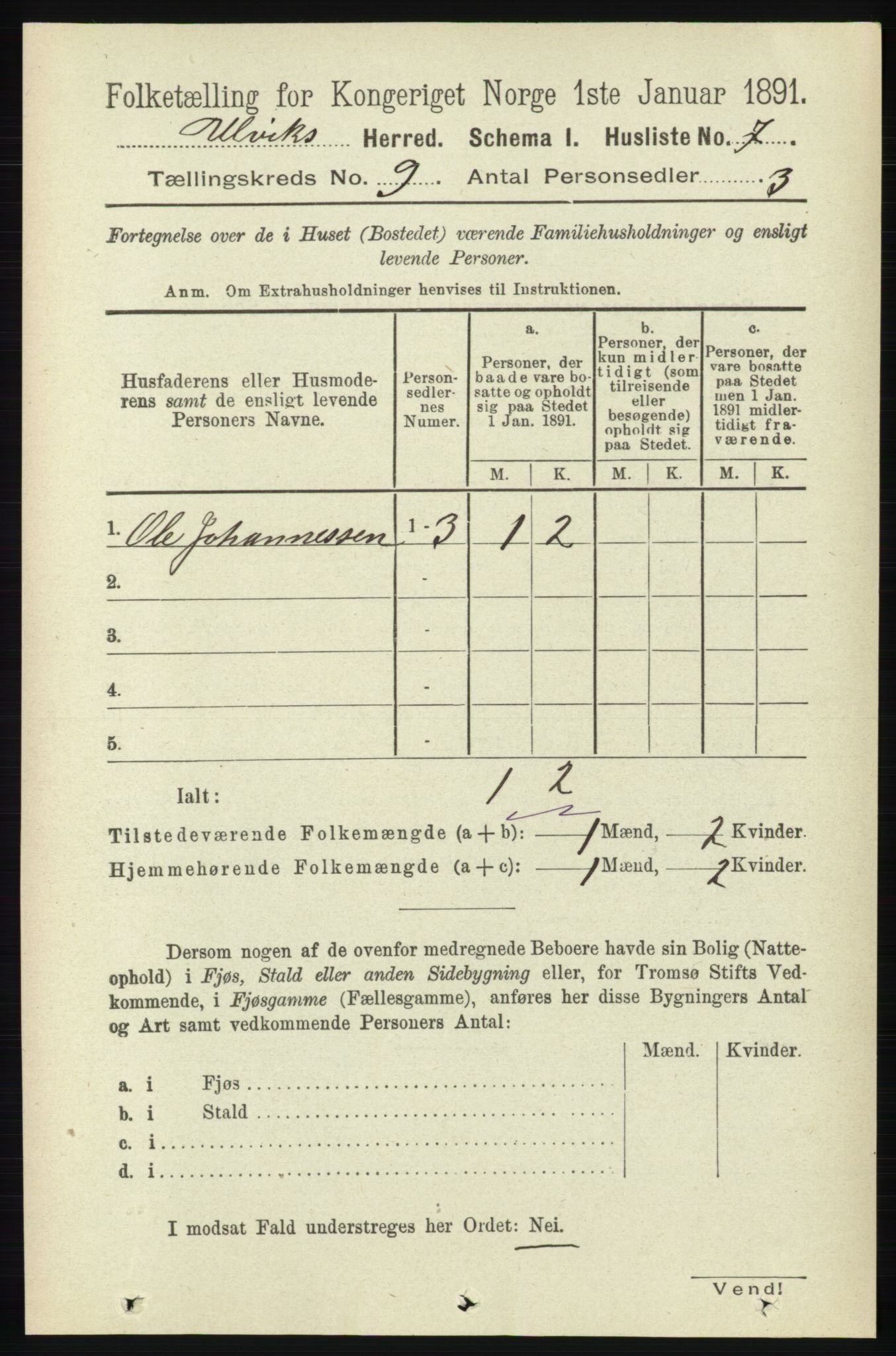 RA, 1891 census for 1233 Ulvik, 1891, p. 2807