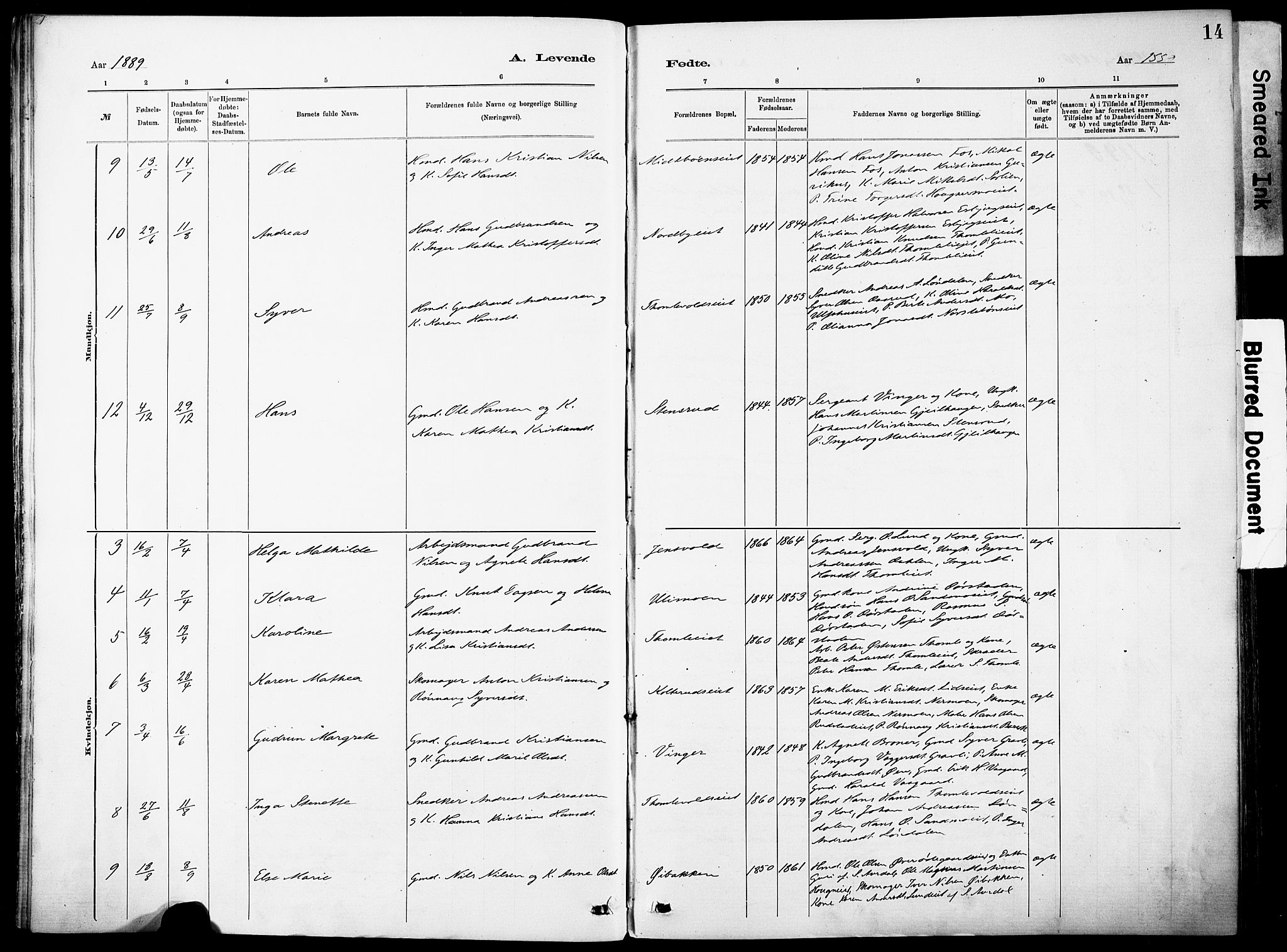 Nordre Land prestekontor, AV/SAH-PREST-124/H/Ha/Haa/L0005: Parish register (official) no. 5, 1882-1903, p. 14