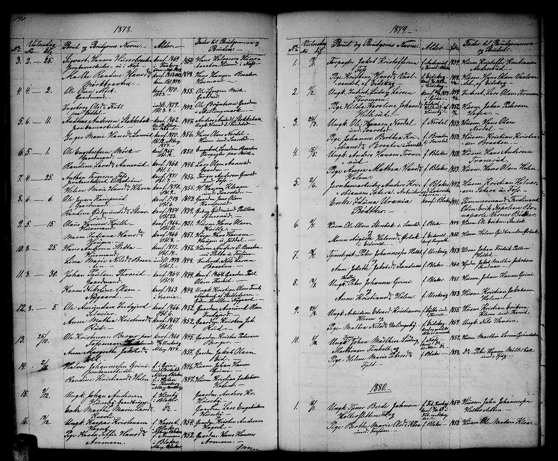 Aurskog prestekontor Kirkebøker, SAO/A-10304a/G/Gb/L0001: Parish register (copy) no. II 1, 1858-1885, p. 190