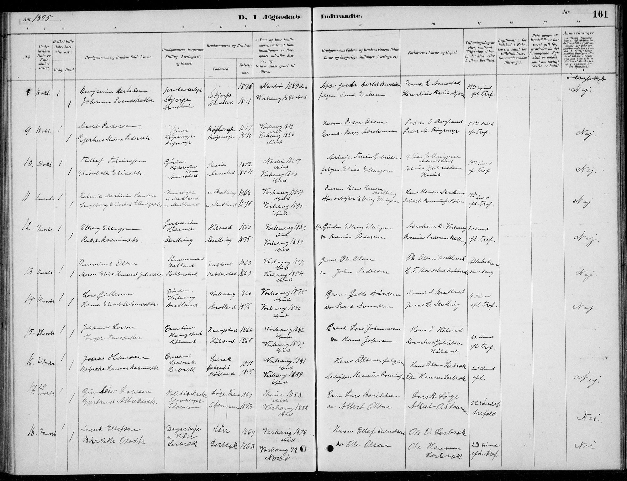 Hå sokneprestkontor, SAST/A-101801/001/30BB/L0004: Parish register (copy) no. B 4, 1883-1899, p. 161