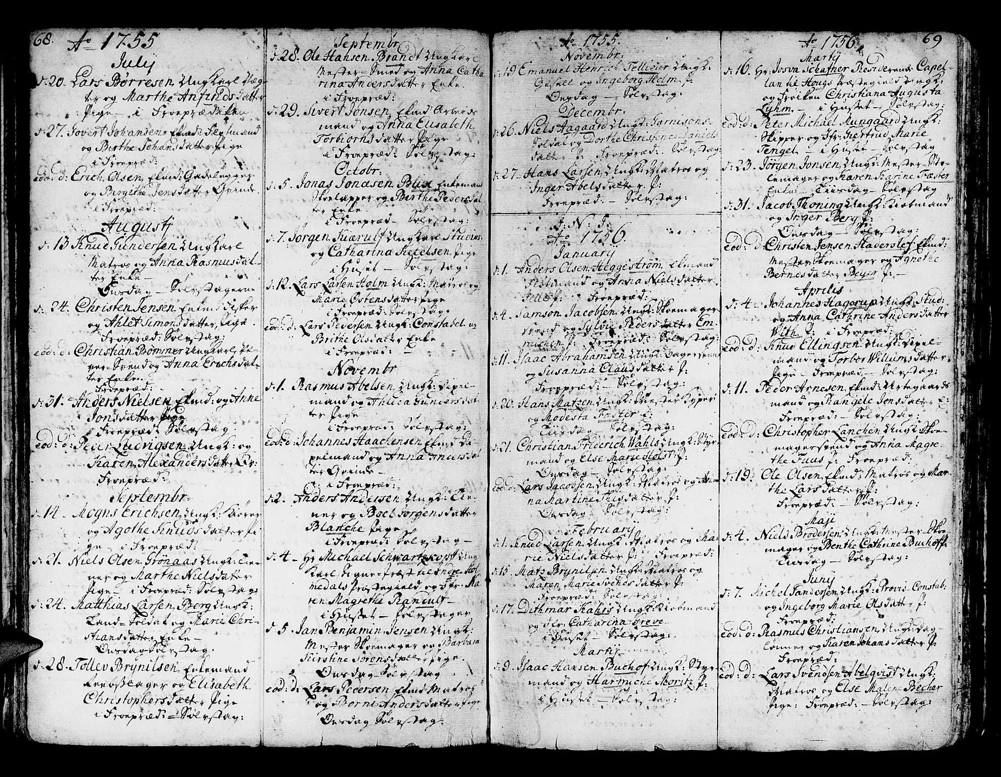 Domkirken sokneprestembete, SAB/A-74801/H/Haa/L0007: Parish register (official) no. A 7, 1725-1826, p. 68-69
