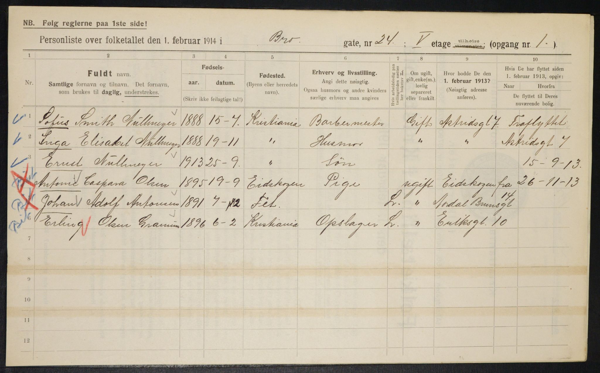 OBA, Municipal Census 1914 for Kristiania, 1914, p. 9994