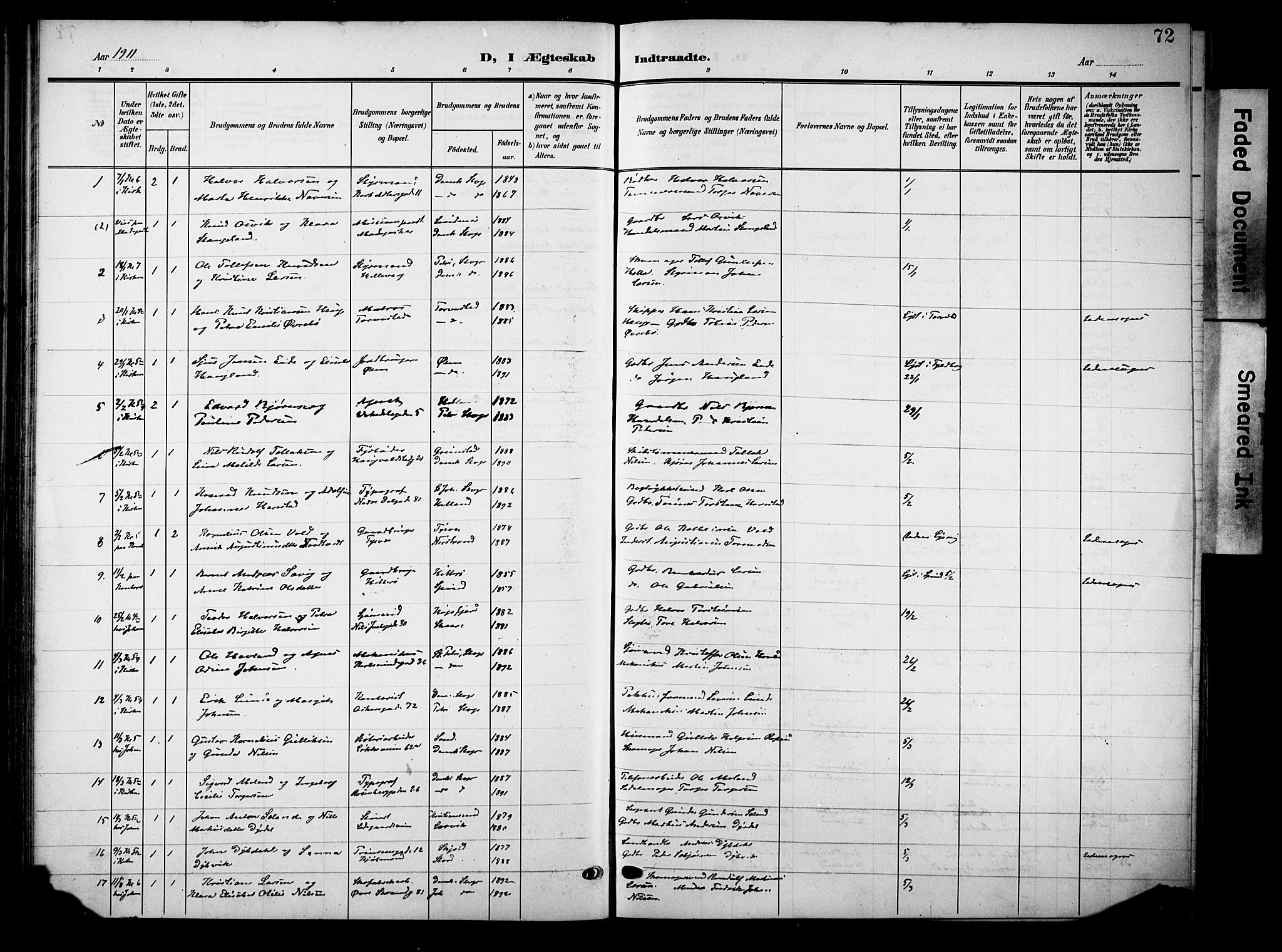 Domkirken sokneprestkontor, SAST/A-101812/001/30/30BB/L0017: Parish register (copy) no. B 17, 1902-1921, p. 72