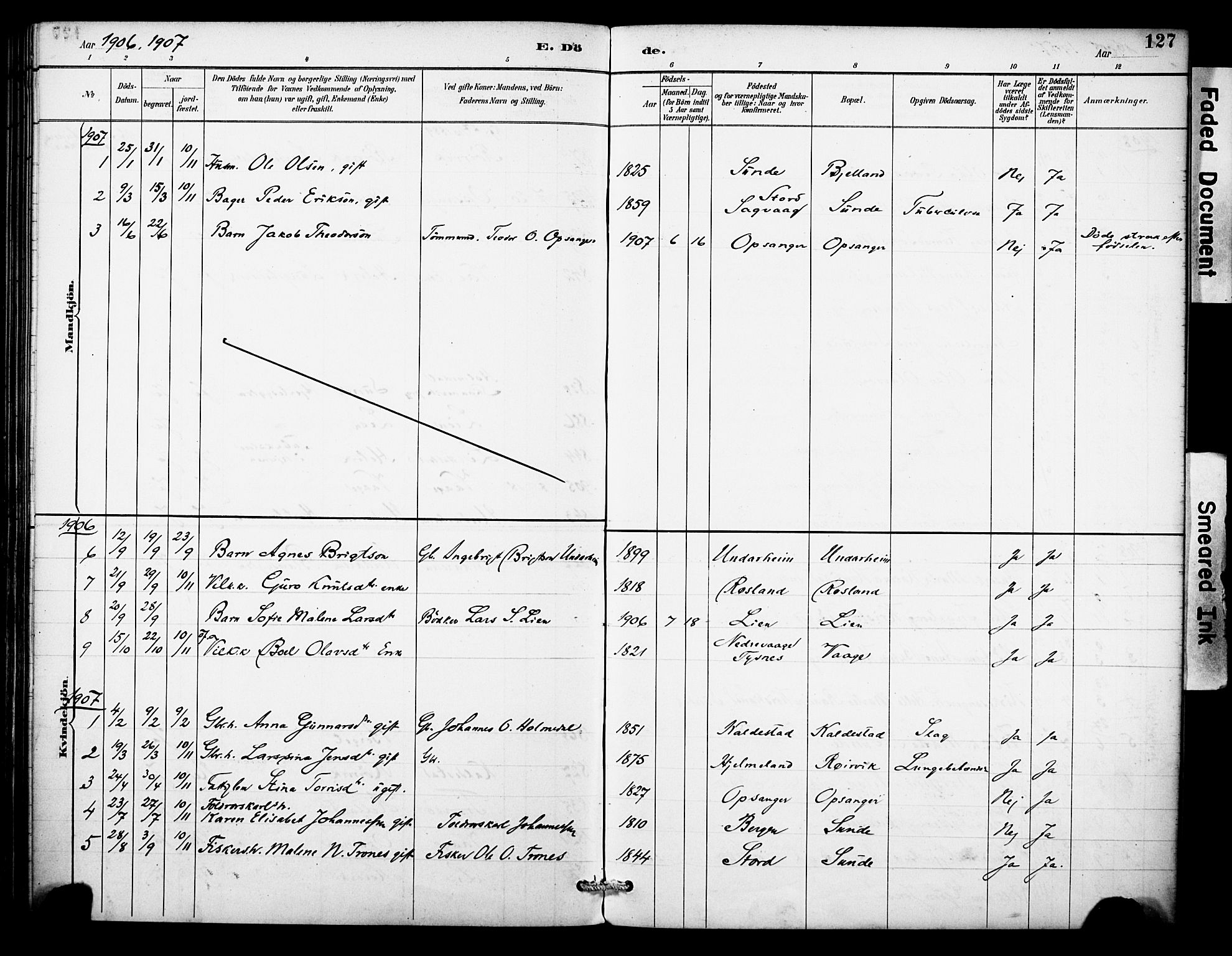 Kvinnherad sokneprestembete, AV/SAB-A-76401/H/Haa: Parish register (official) no. D 1, 1887-1910, p. 127