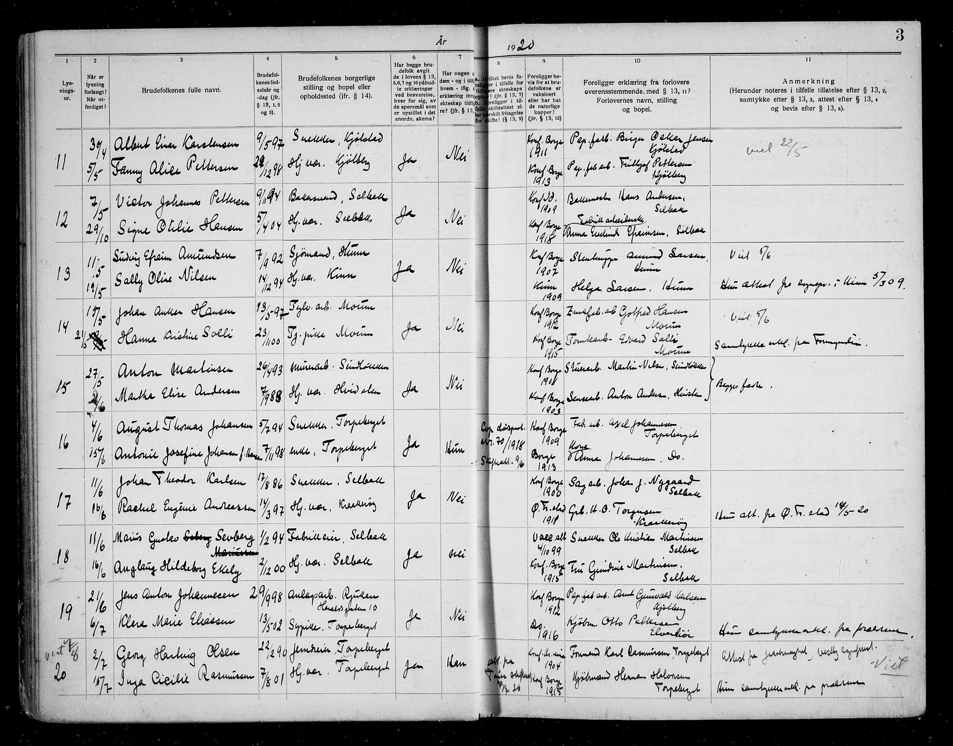 Borge prestekontor Kirkebøker, SAO/A-10903/H/Ha/L0001: Banns register no. I 1, 1919-1936, p. 3