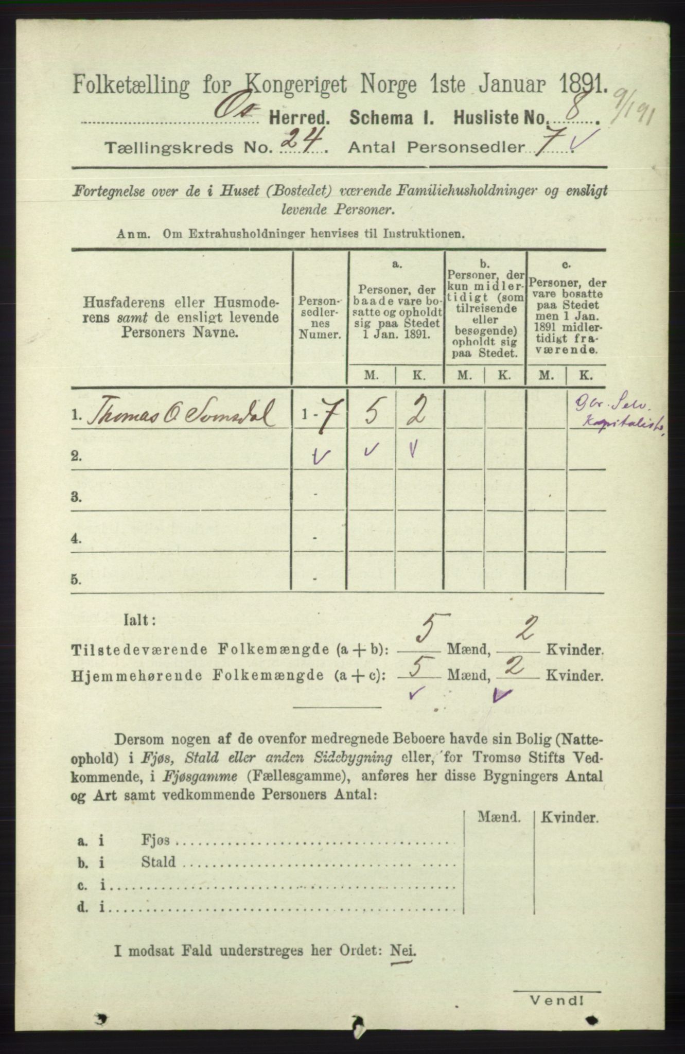 RA, 1891 census for 1243 Os, 1891, p. 5195