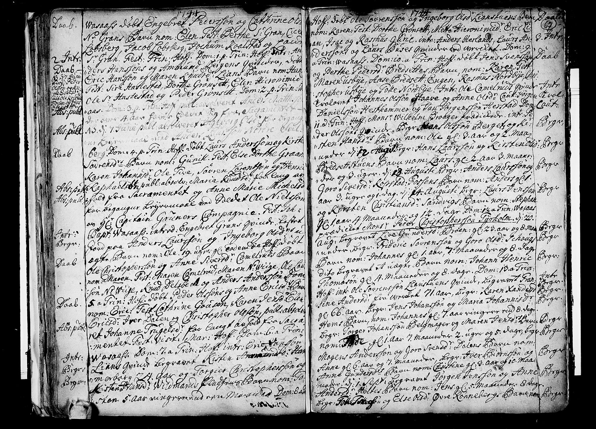Hof kirkebøker, SAKO/A-64/F/Fa/L0001: Parish register (official) no. I 1, 1704-1745, p. 67