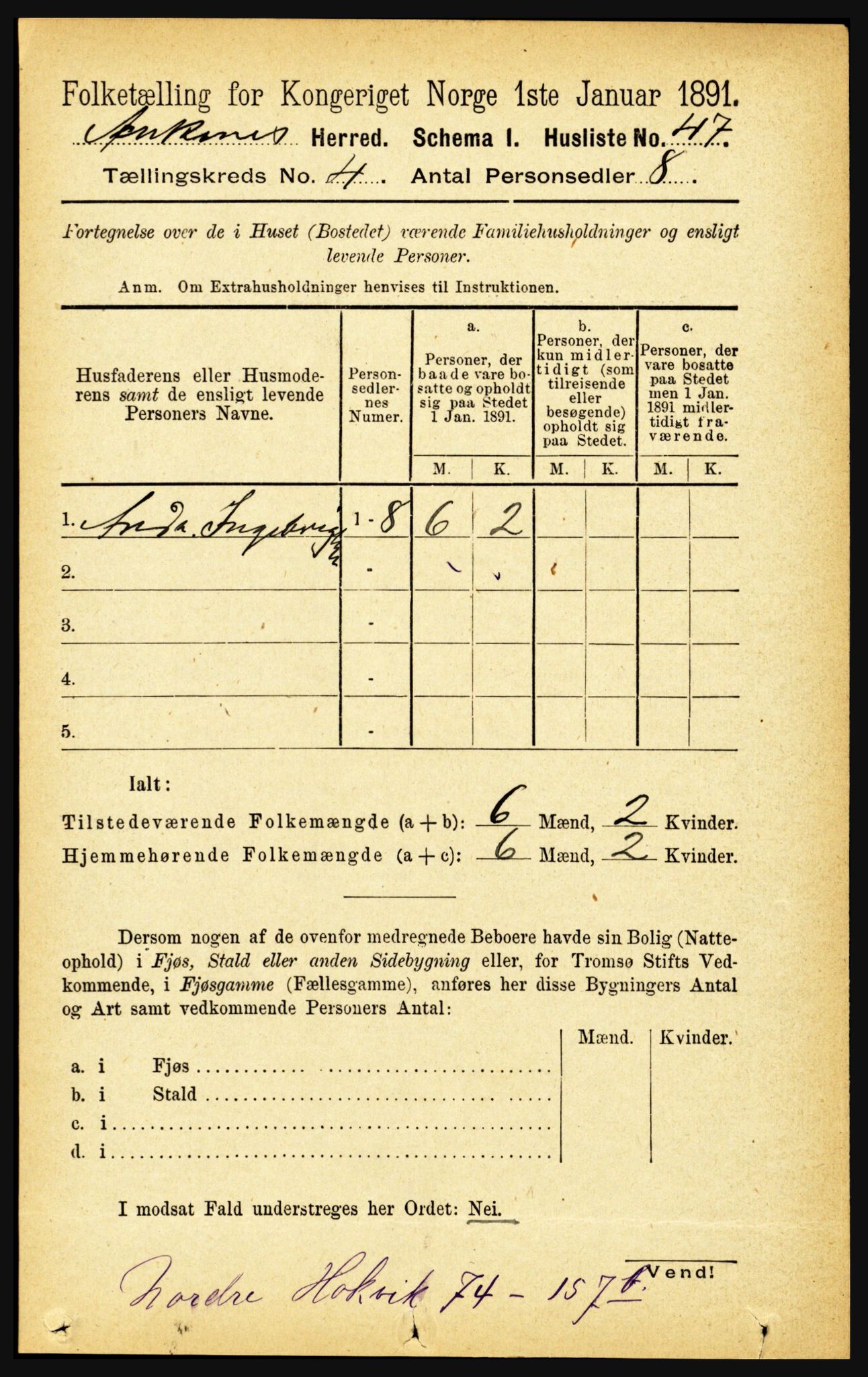 RA, 1891 census for 1855 Ankenes, 1891, p. 2302