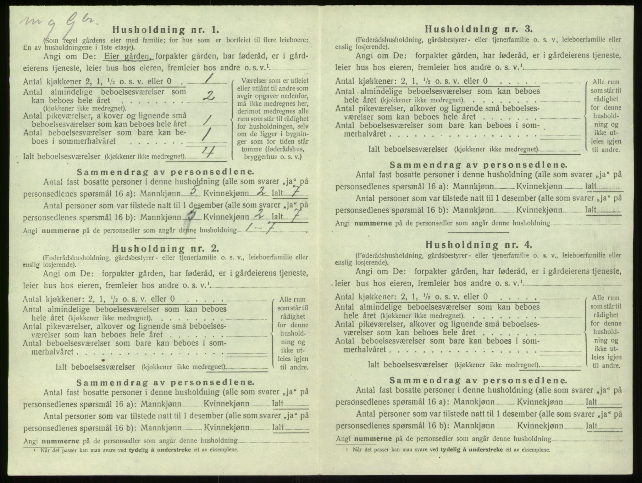 SAB, 1920 census for Modalen, 1920, p. 227