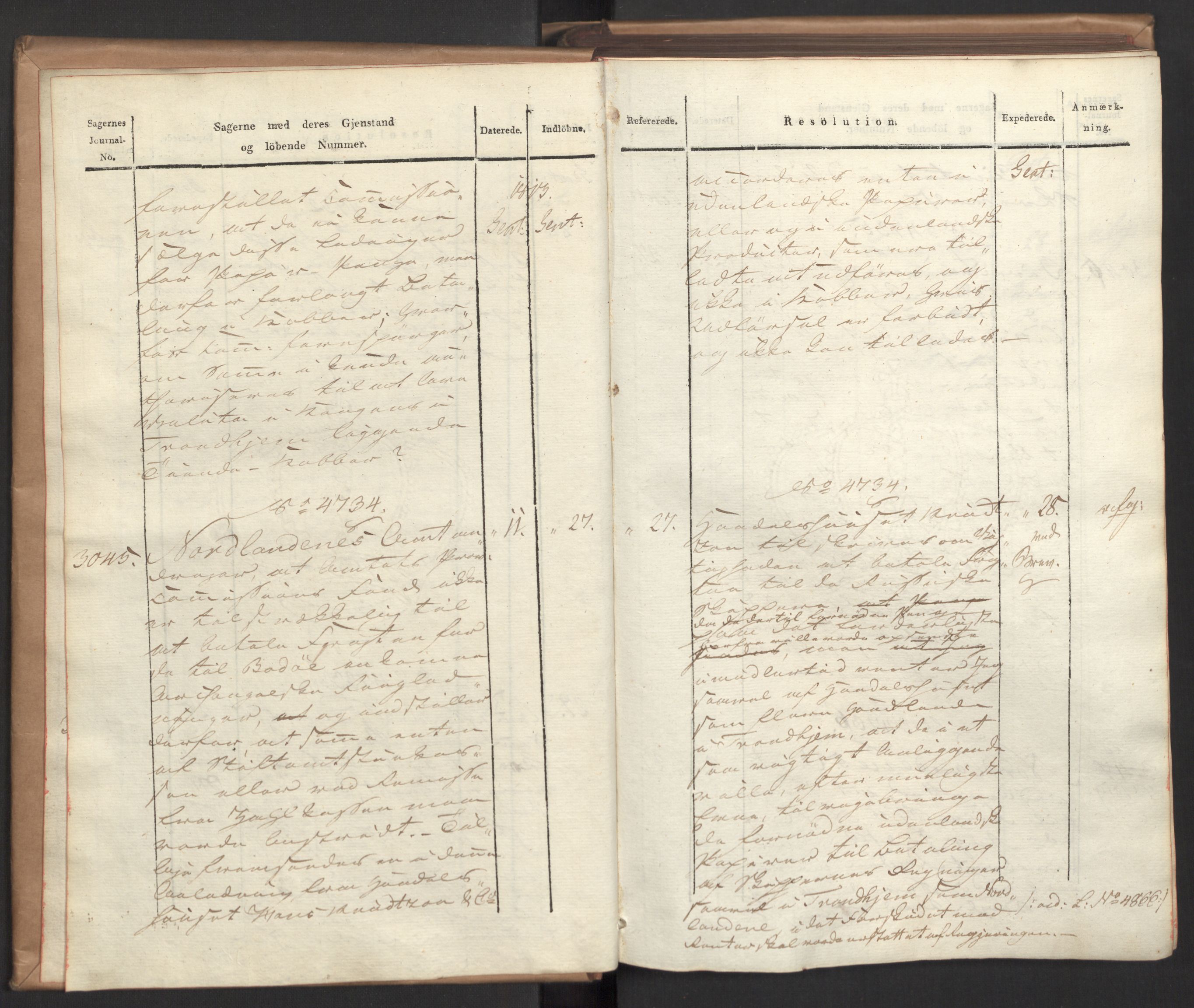 Stattholderembetet 1810-1814, 2. kontor (Kontor B), AV/RA-EA-5432/Ab/L0008: Referatprotokoll,  j.nr. 3043-3538,  l.nr. 4732-5314, 1813, p. 4