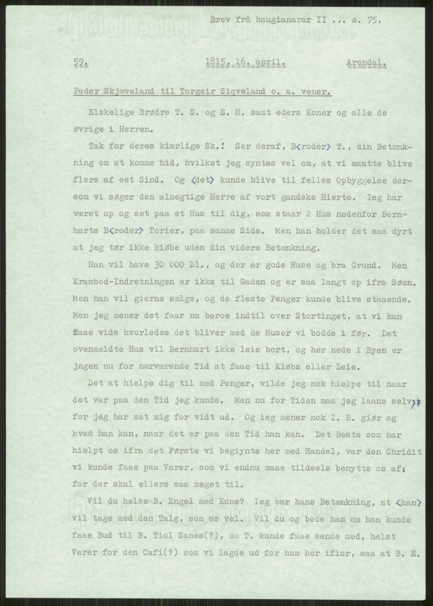 Samlinger til kildeutgivelse, Haugianerbrev, AV/RA-EA-6834/F/L0002: Haugianerbrev II: 1805-1821, 1805-1821, p. 75