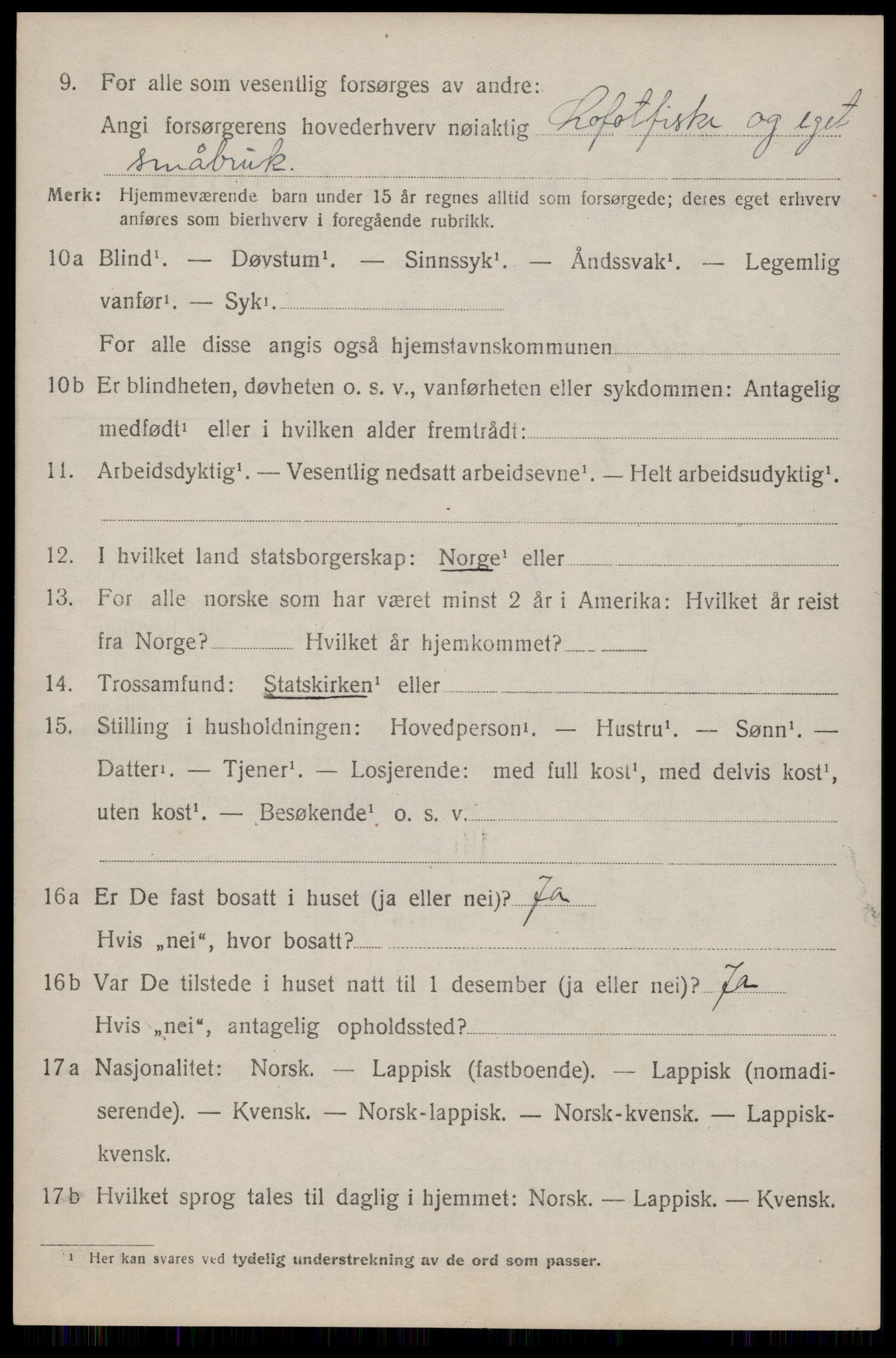 SAT, 1920 census for Flakstad, 1920, p. 2838