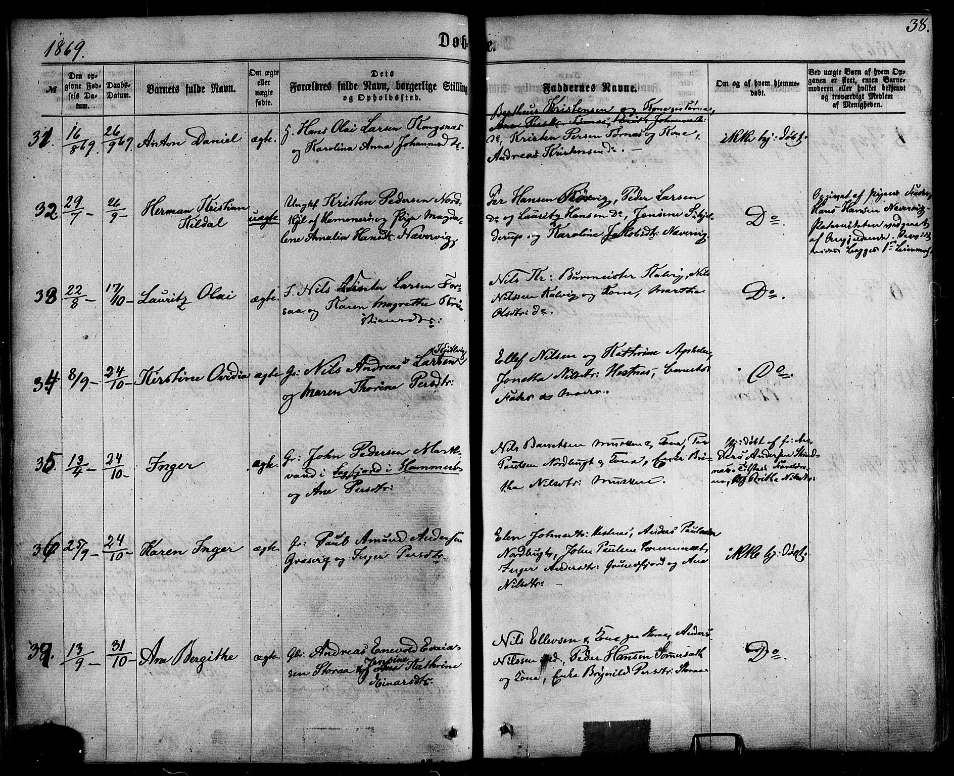 Ministerialprotokoller, klokkerbøker og fødselsregistre - Nordland, AV/SAT-A-1459/861/L0867: Parish register (official) no. 861A02, 1864-1878, p. 38