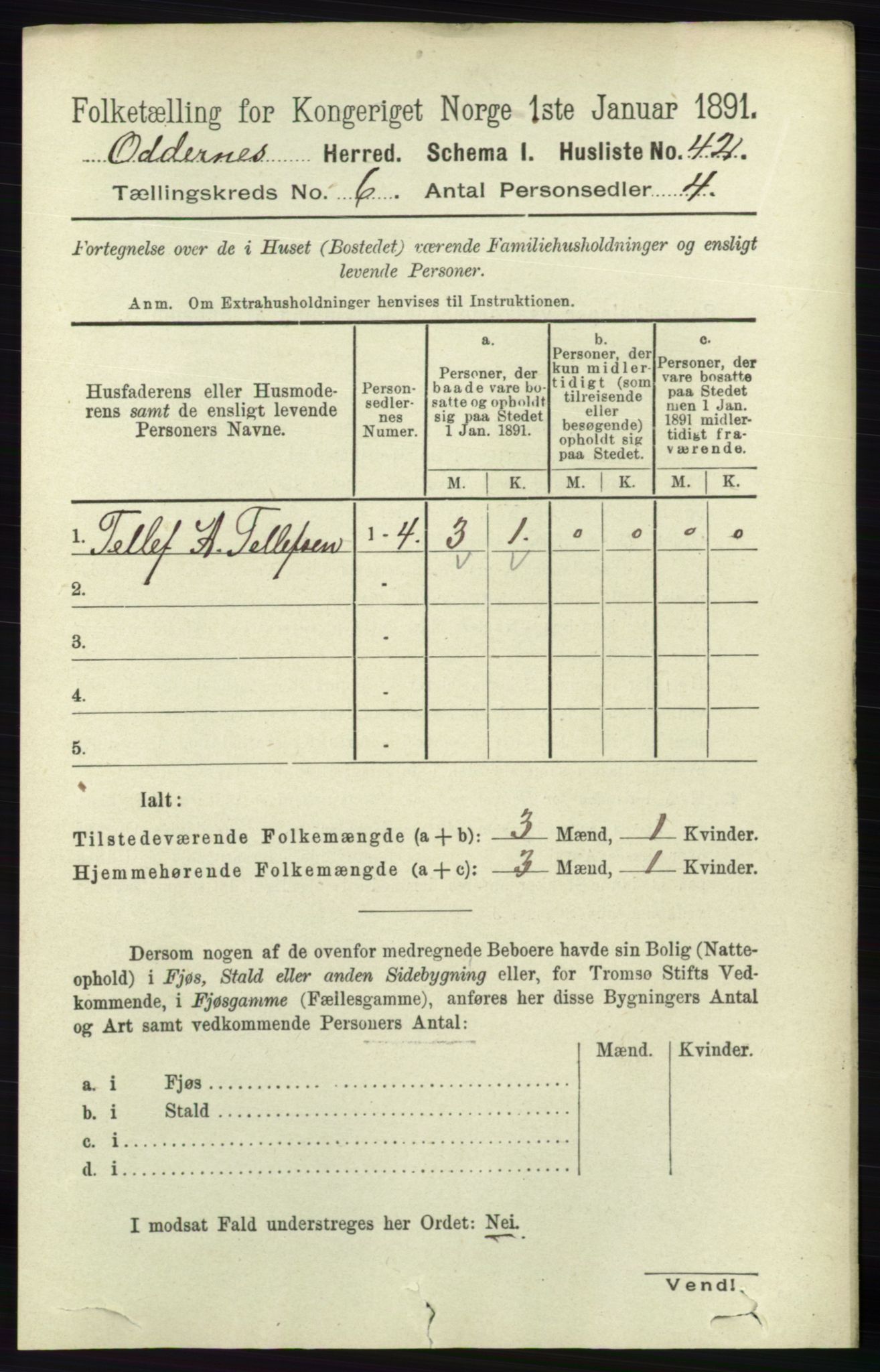 RA, 1891 census for 1012 Oddernes, 1891, p. 2191