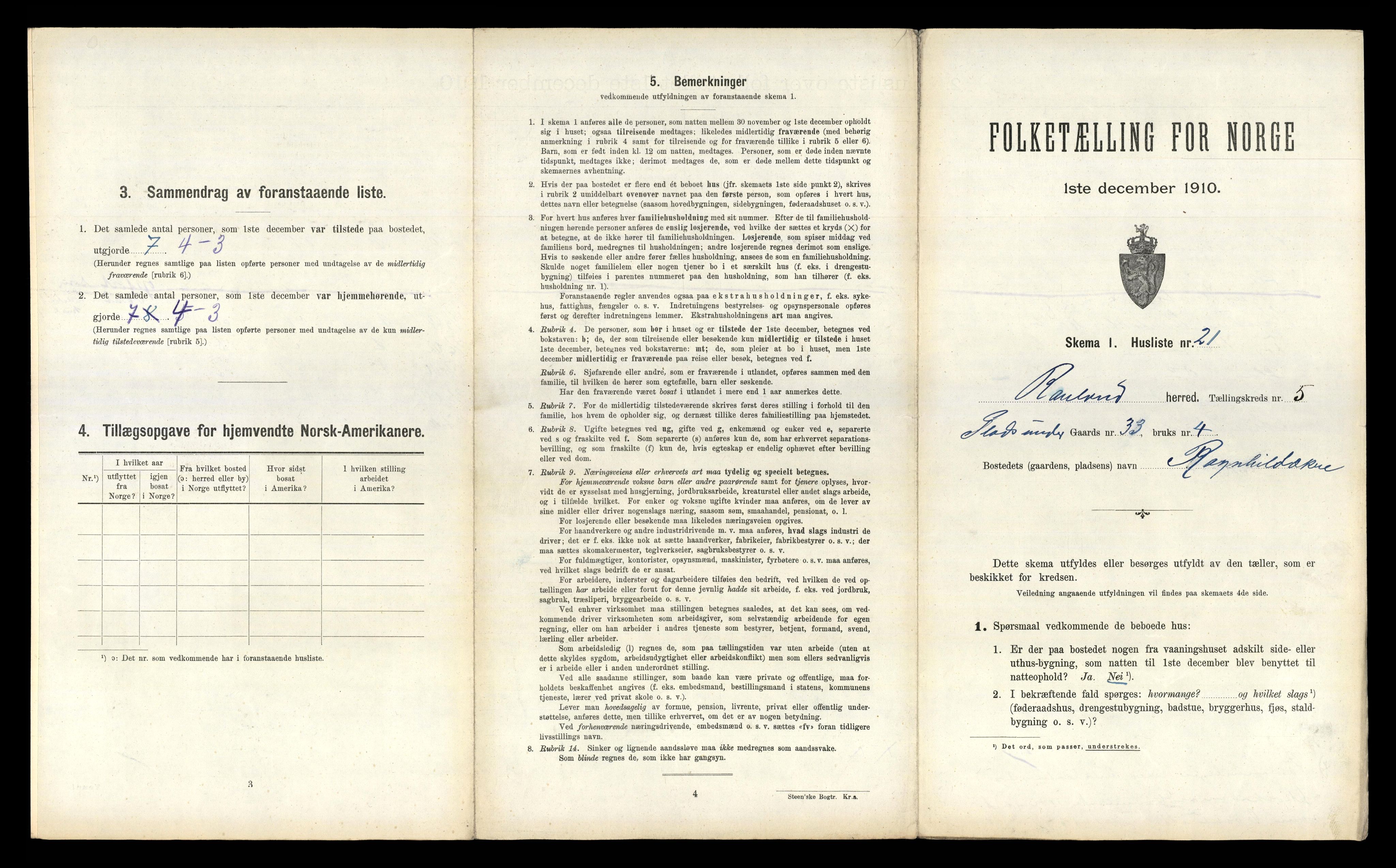 RA, 1910 census for Rauland, 1910, p. 195