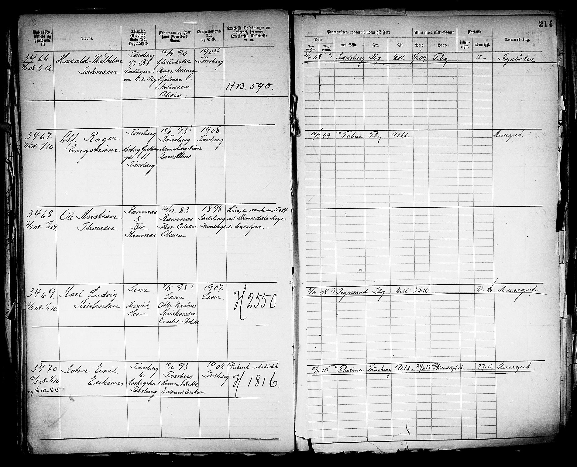 Tønsberg innrulleringskontor, SAKO/A-786/F/Fb/L0005: Annotasjonsrulle Patent nr. 2401-4080, 1904-1910, p. 217