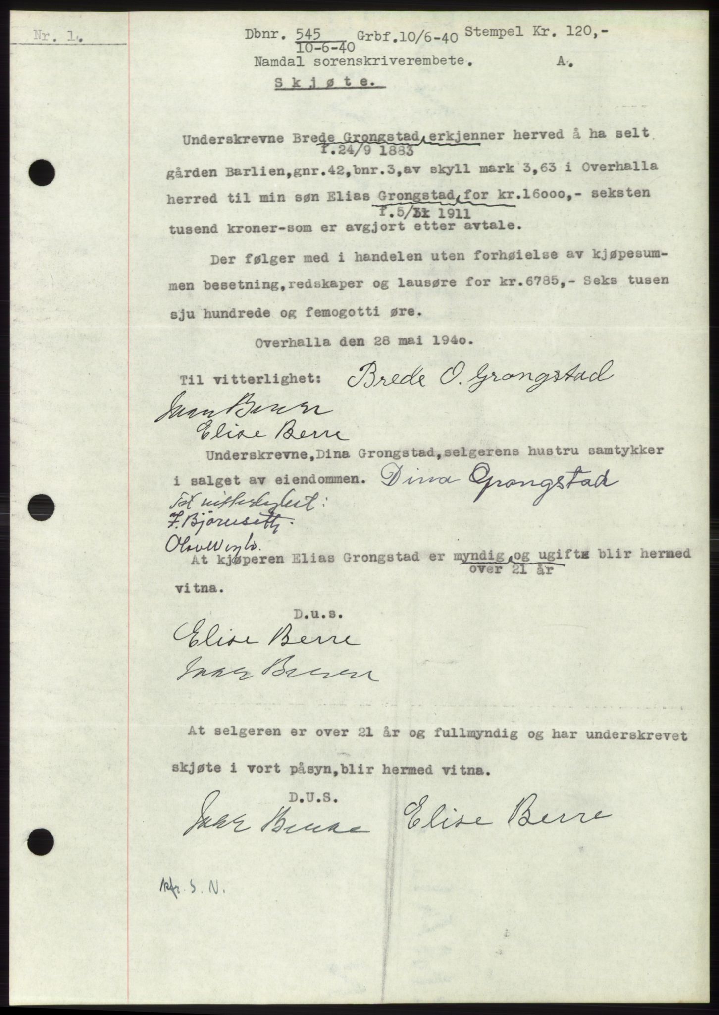 Namdal sorenskriveri, SAT/A-4133/1/2/2C: Mortgage book no. -, 1940-1941, Deed date: 10.06.1940