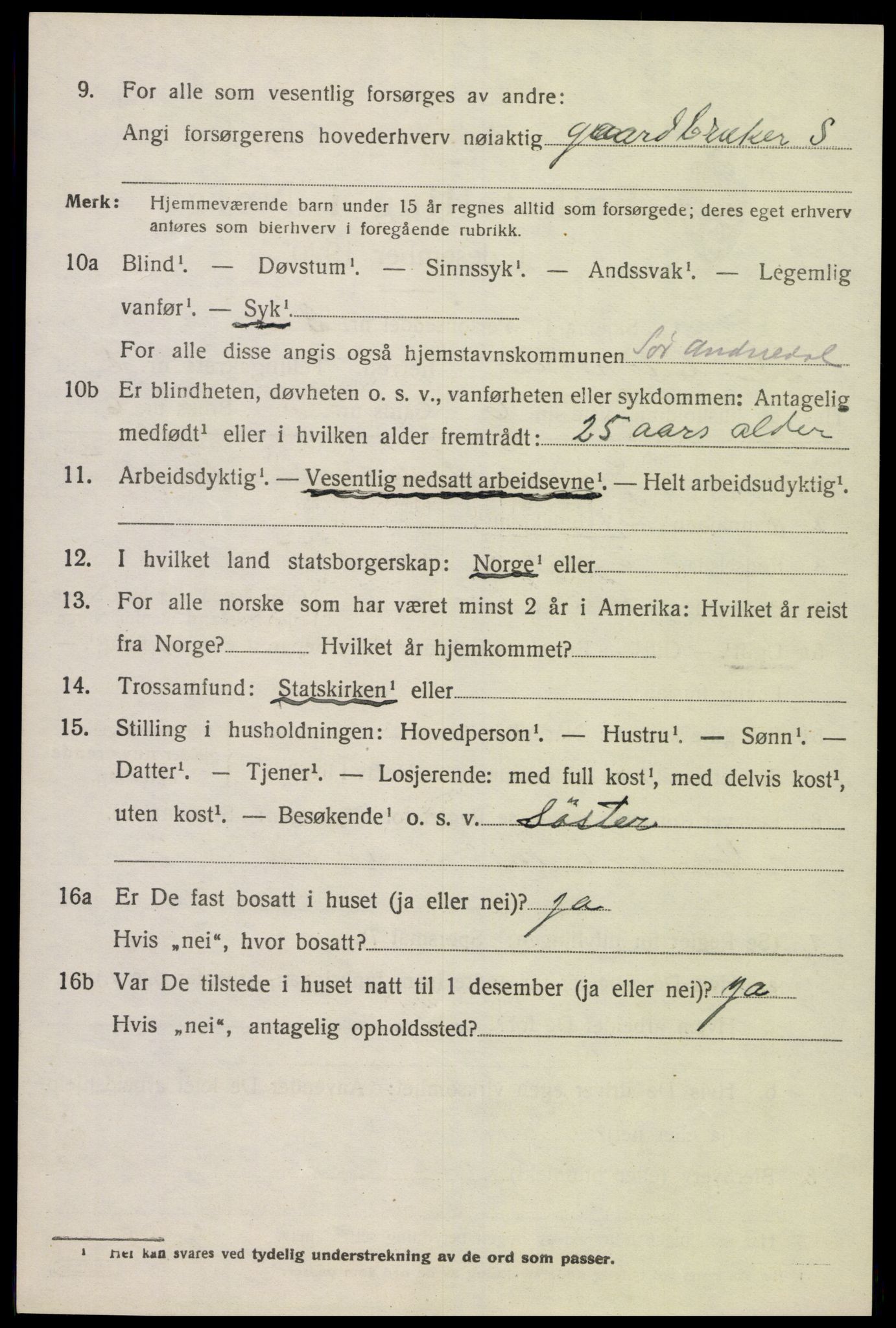 SAK, 1920 census for Sør-Audnedal, 1920, p. 1496