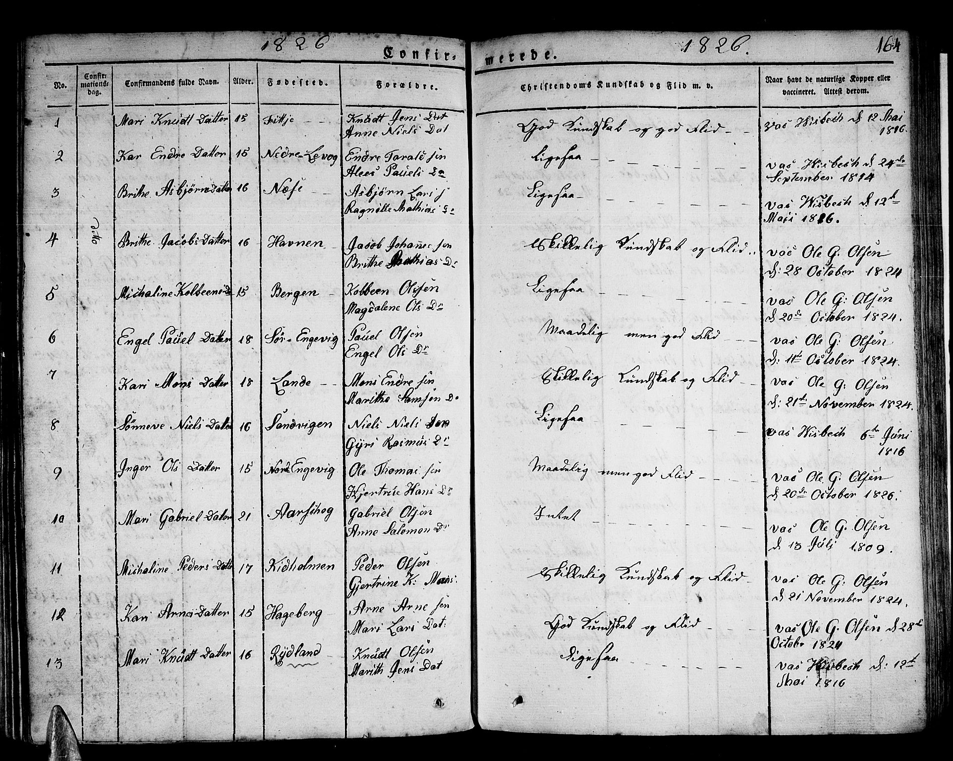 Stord sokneprestembete, AV/SAB-A-78201/H/Haa: Parish register (official) no. A 6, 1826-1840, p. 164