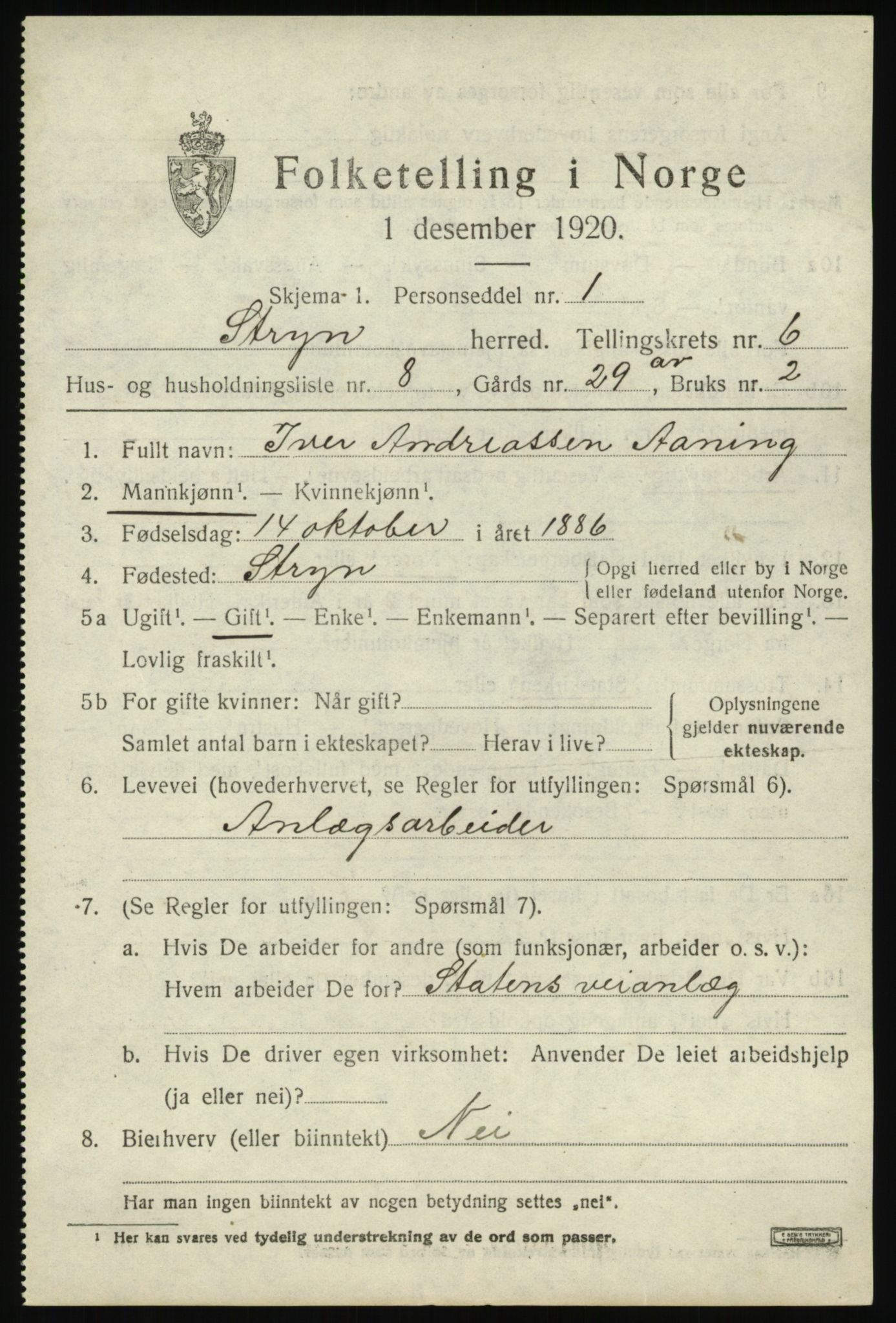 SAB, 1920 census for Stryn, 1920, p. 2724