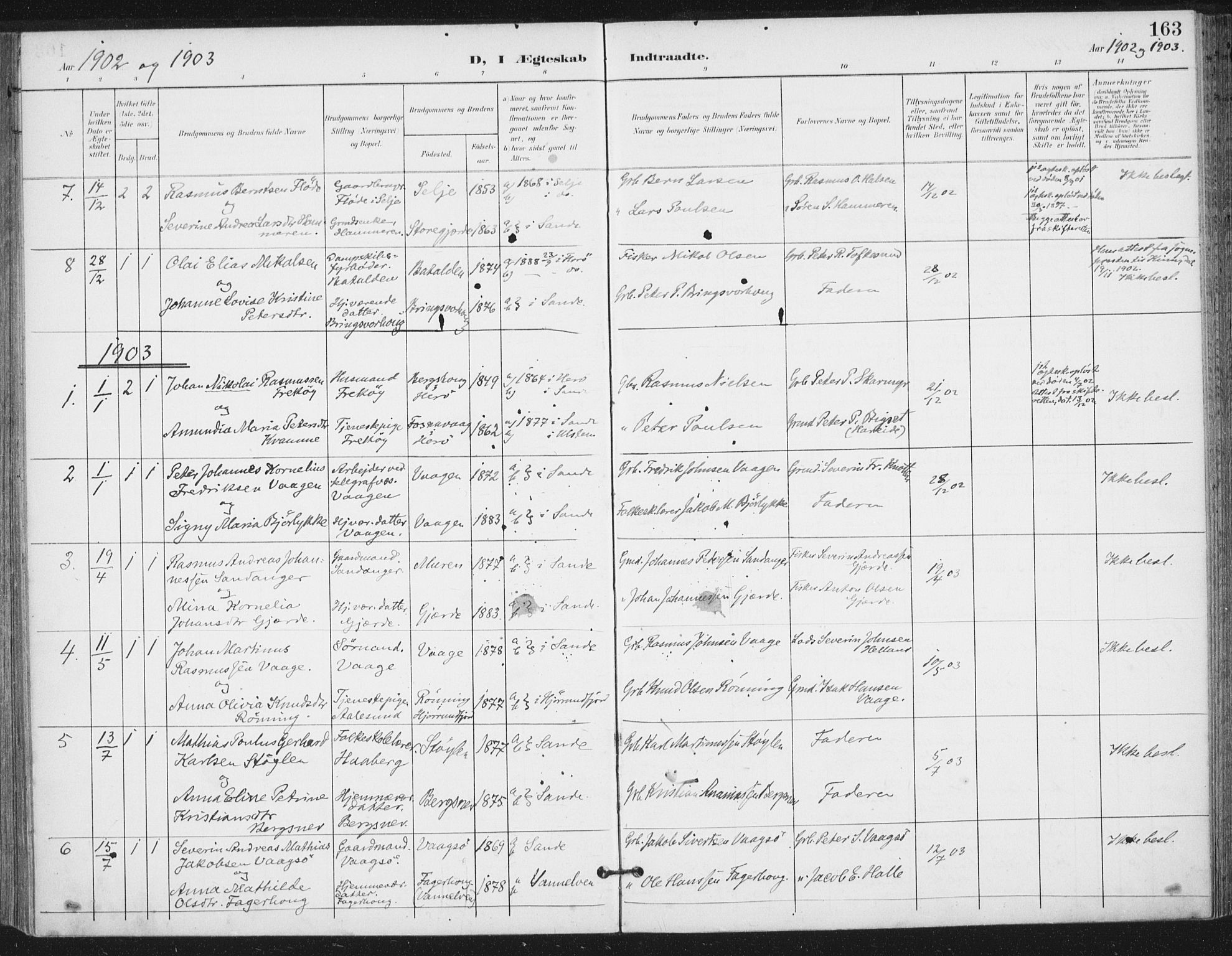 Ministerialprotokoller, klokkerbøker og fødselsregistre - Møre og Romsdal, SAT/A-1454/503/L0038: Parish register (official) no. 503A06, 1901-1917, p. 163