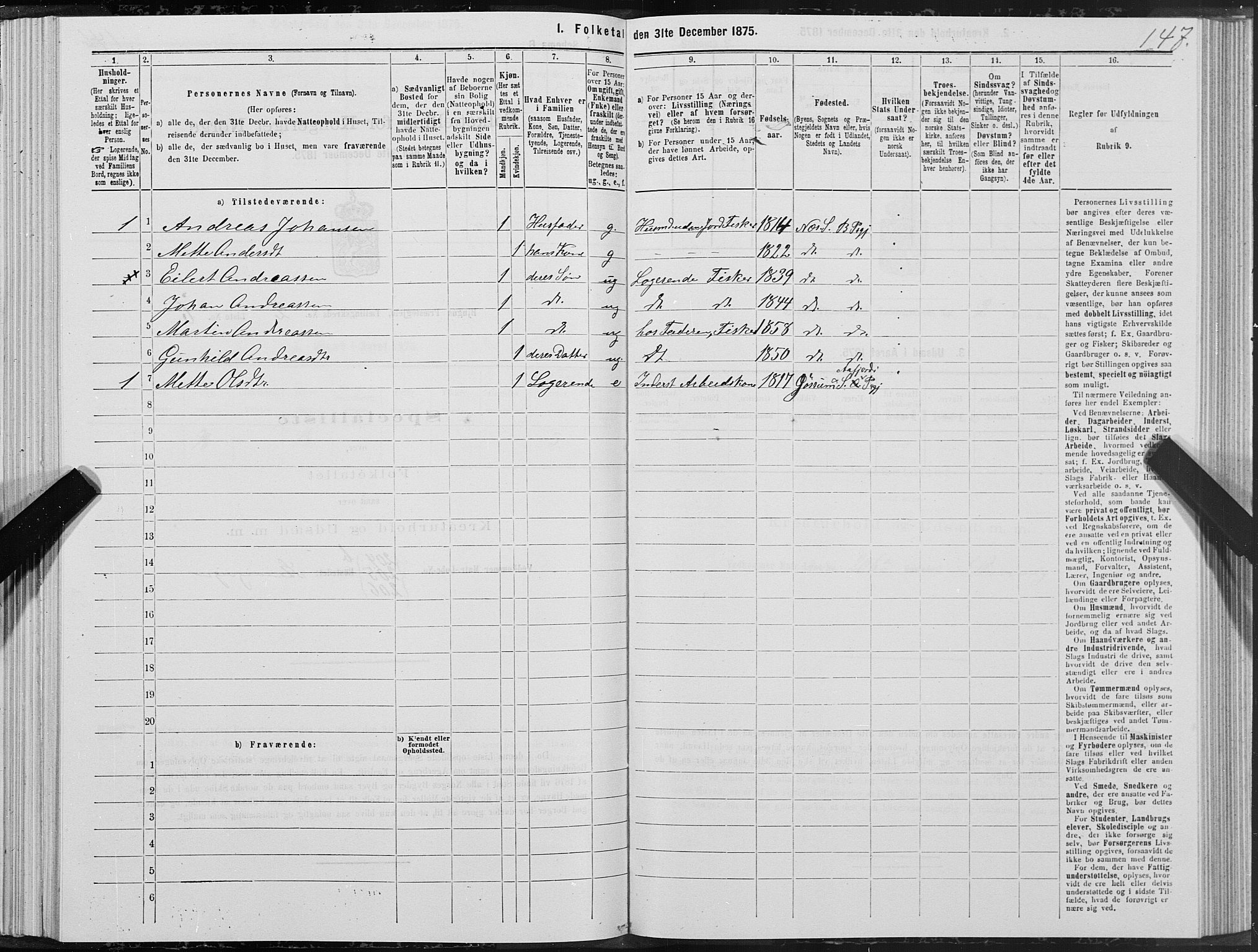 SAT, 1875 census for 1627P Bjugn, 1875, p. 1147