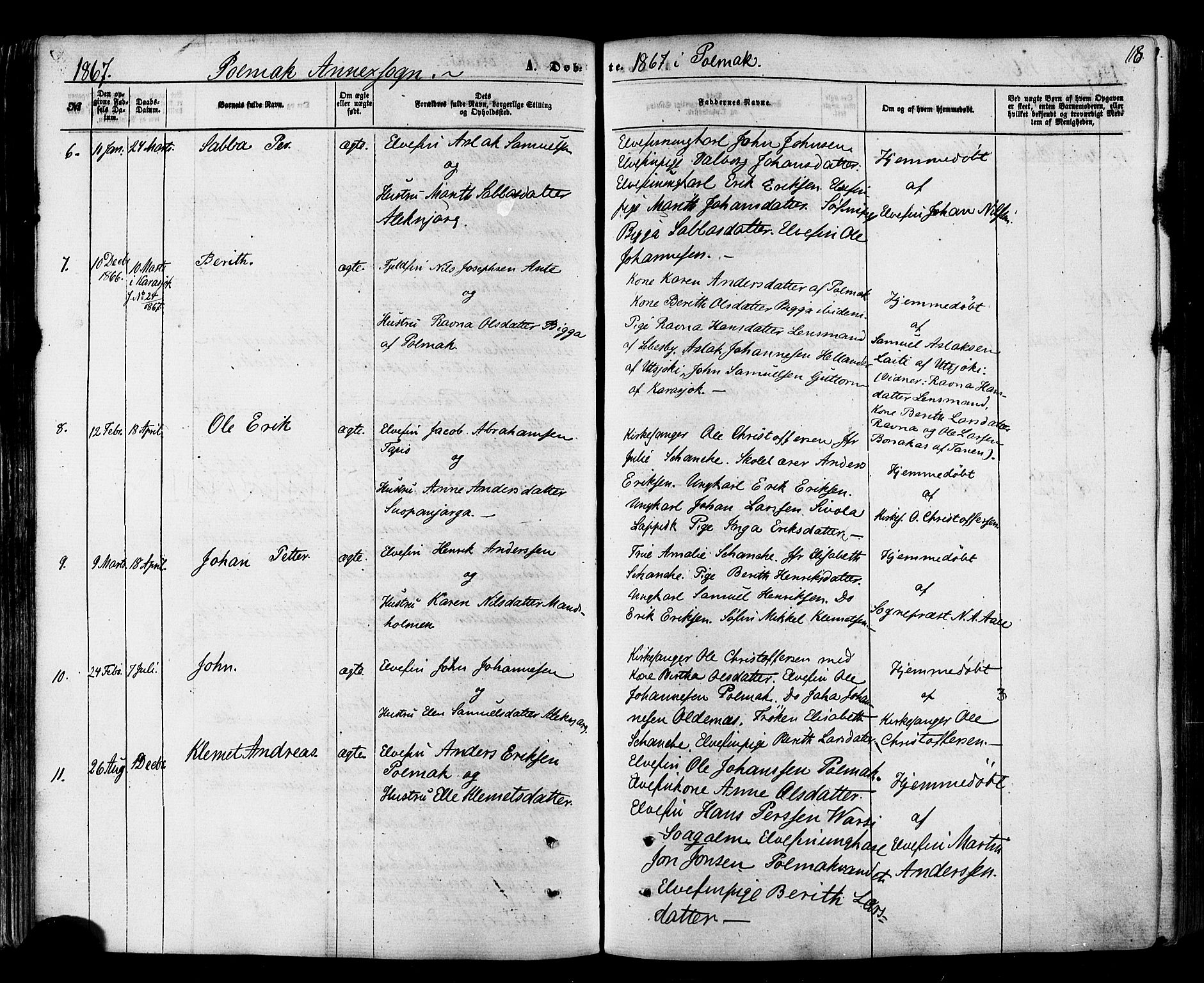 Nesseby sokneprestkontor, AV/SATØ-S-1330/H/Ha/L0003kirke: Parish register (official) no. 3 /2, 1866-1876, p. 118