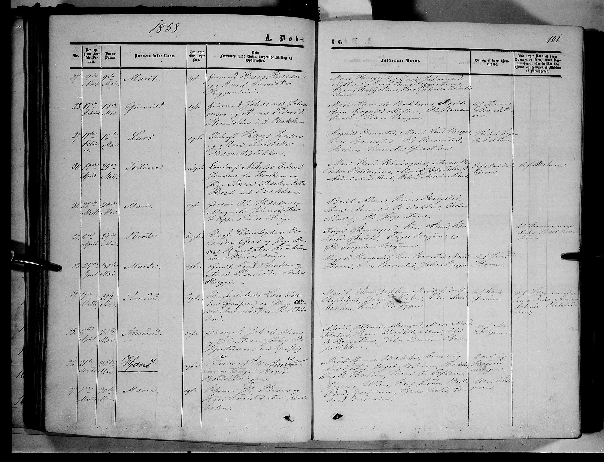 Sør-Fron prestekontor, SAH/PREST-010/H/Ha/Haa/L0001: Parish register (official) no. 1, 1849-1863, p. 101