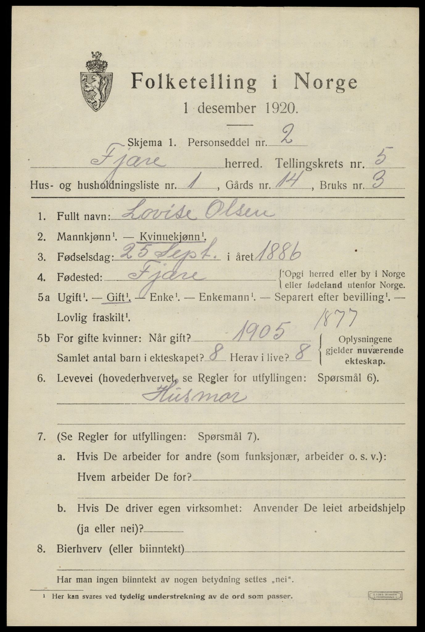 SAK, 1920 census for Fjære, 1920, p. 7437