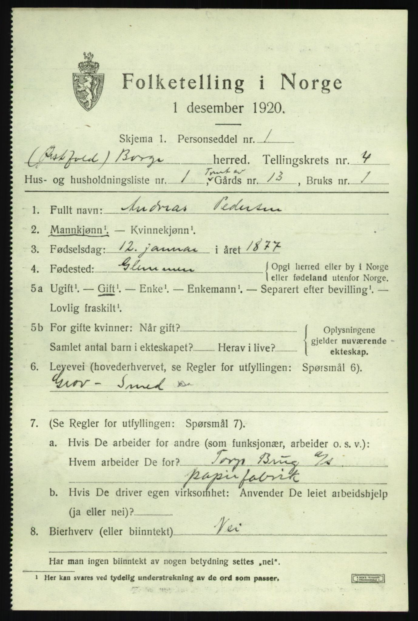 SAO, 1920 census for Borge, 1920, p. 7779